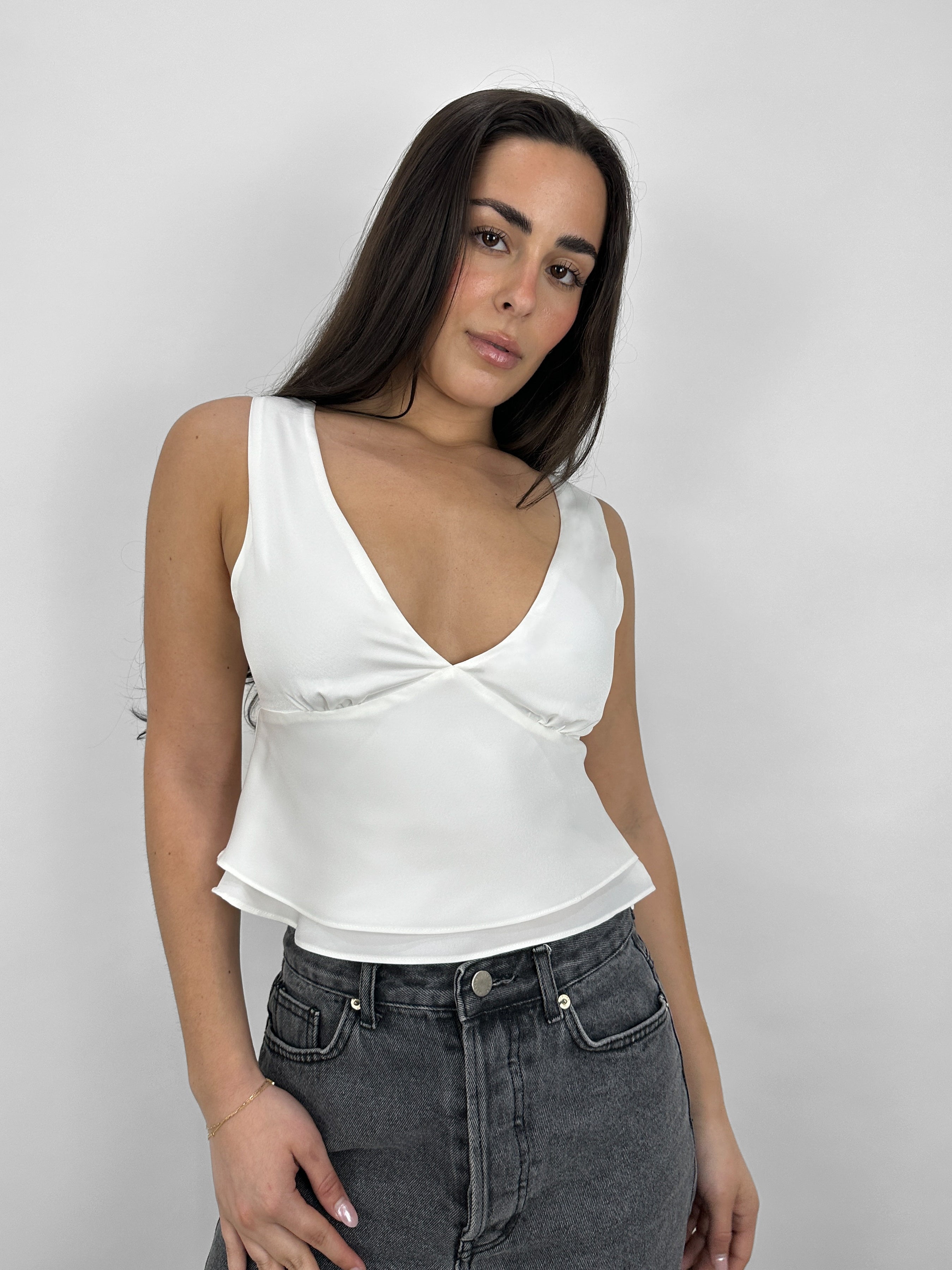 Deep V Satin Open Back Top