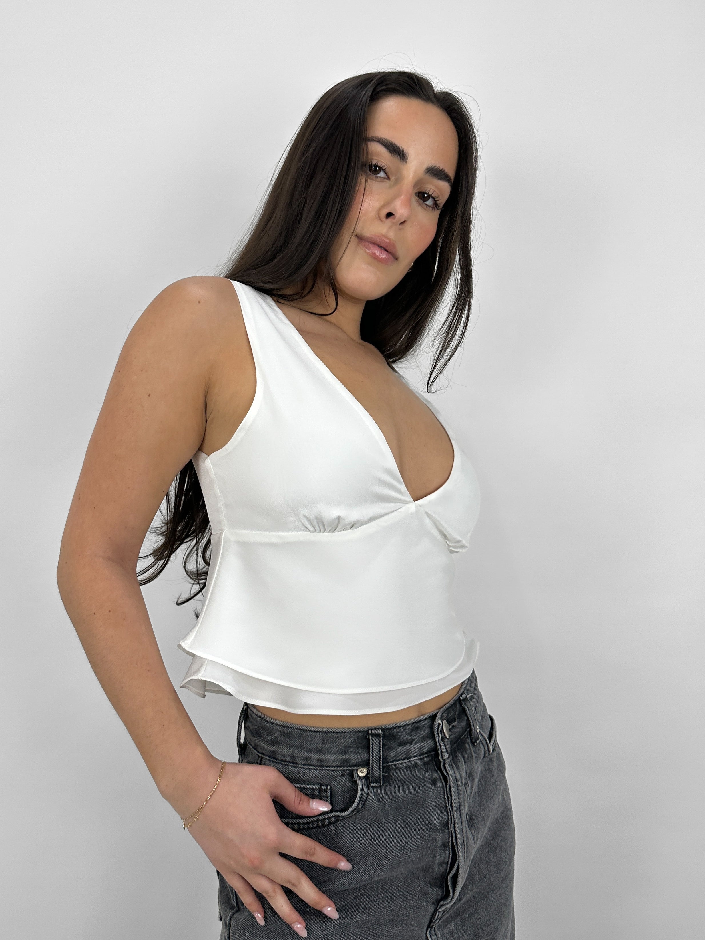 Deep V Satin Open Back Top