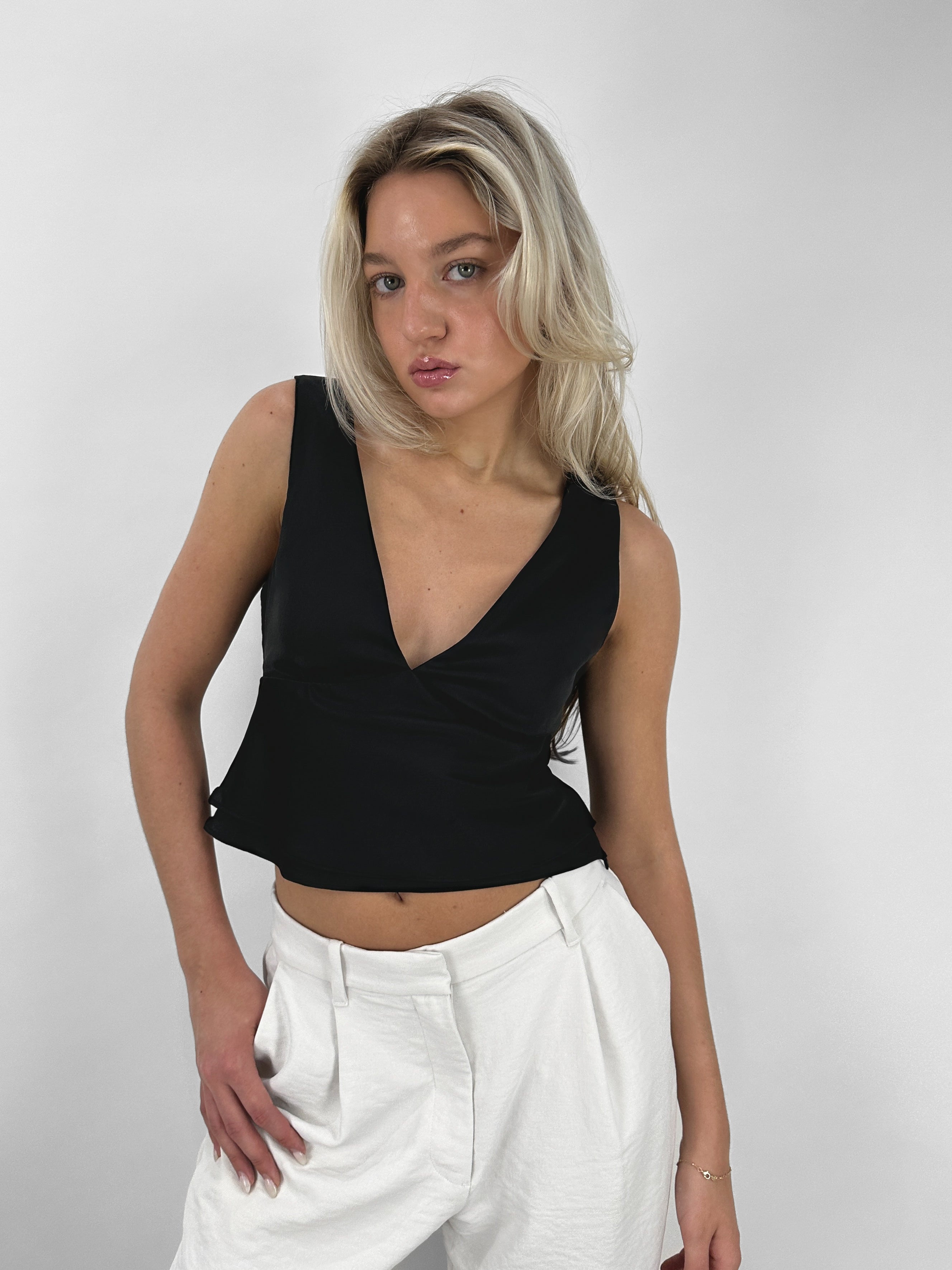 Deep V Satin Open Back Top