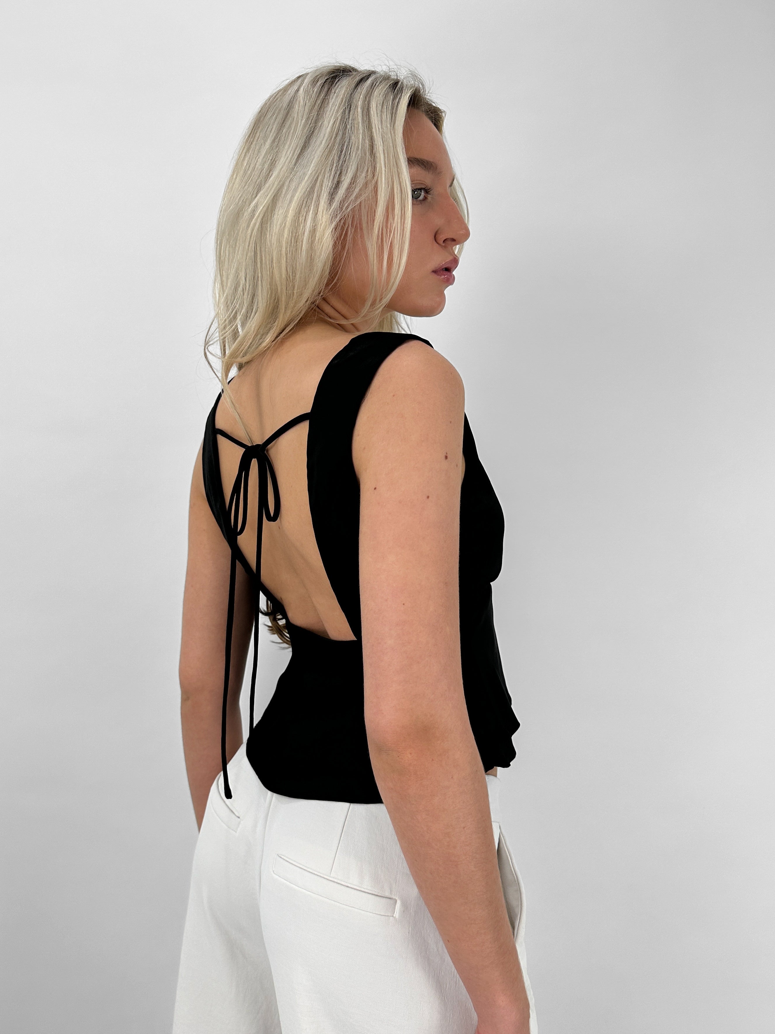 Deep V Satin Open Back Top
