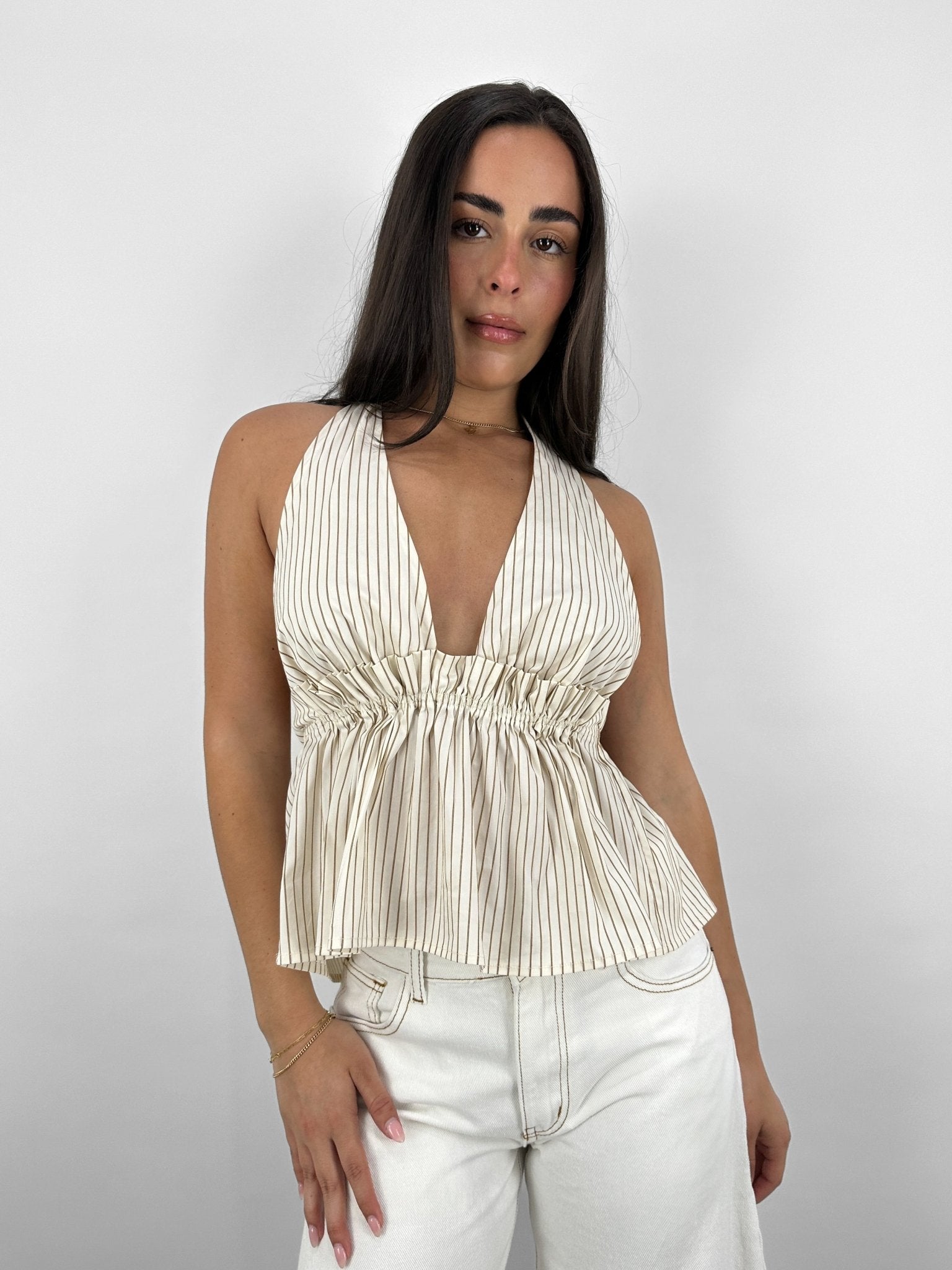 Cinch Waist Striped Halter Top - Vamp Official