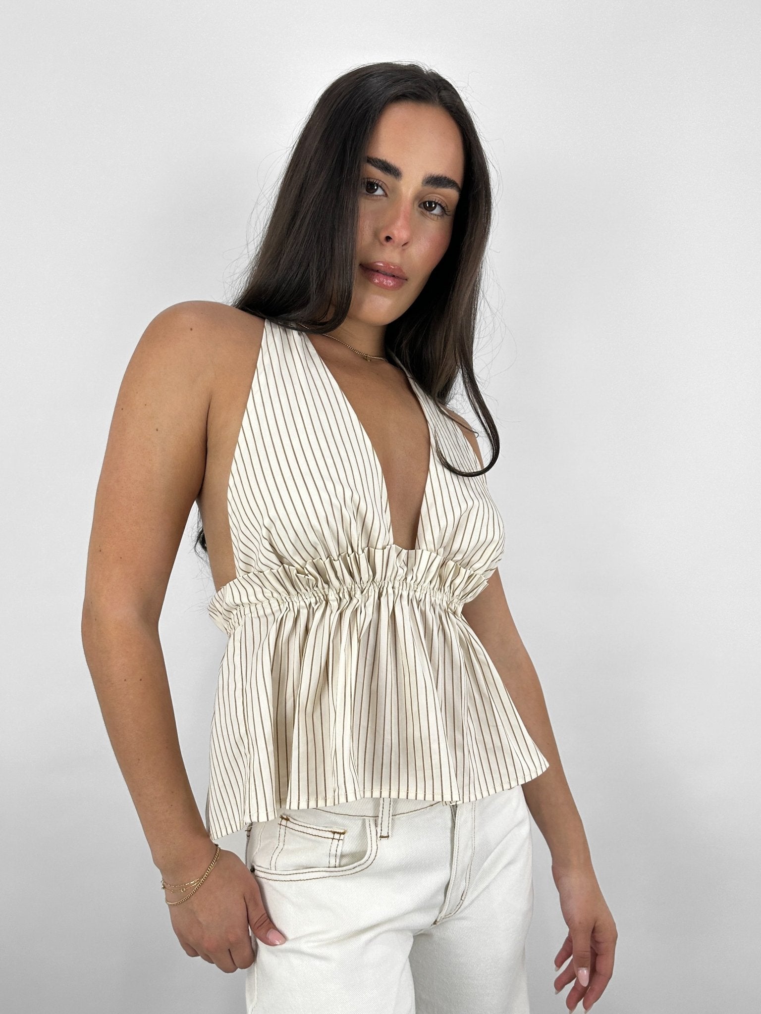 Cinch Waist Striped Halter Top - Vamp Official