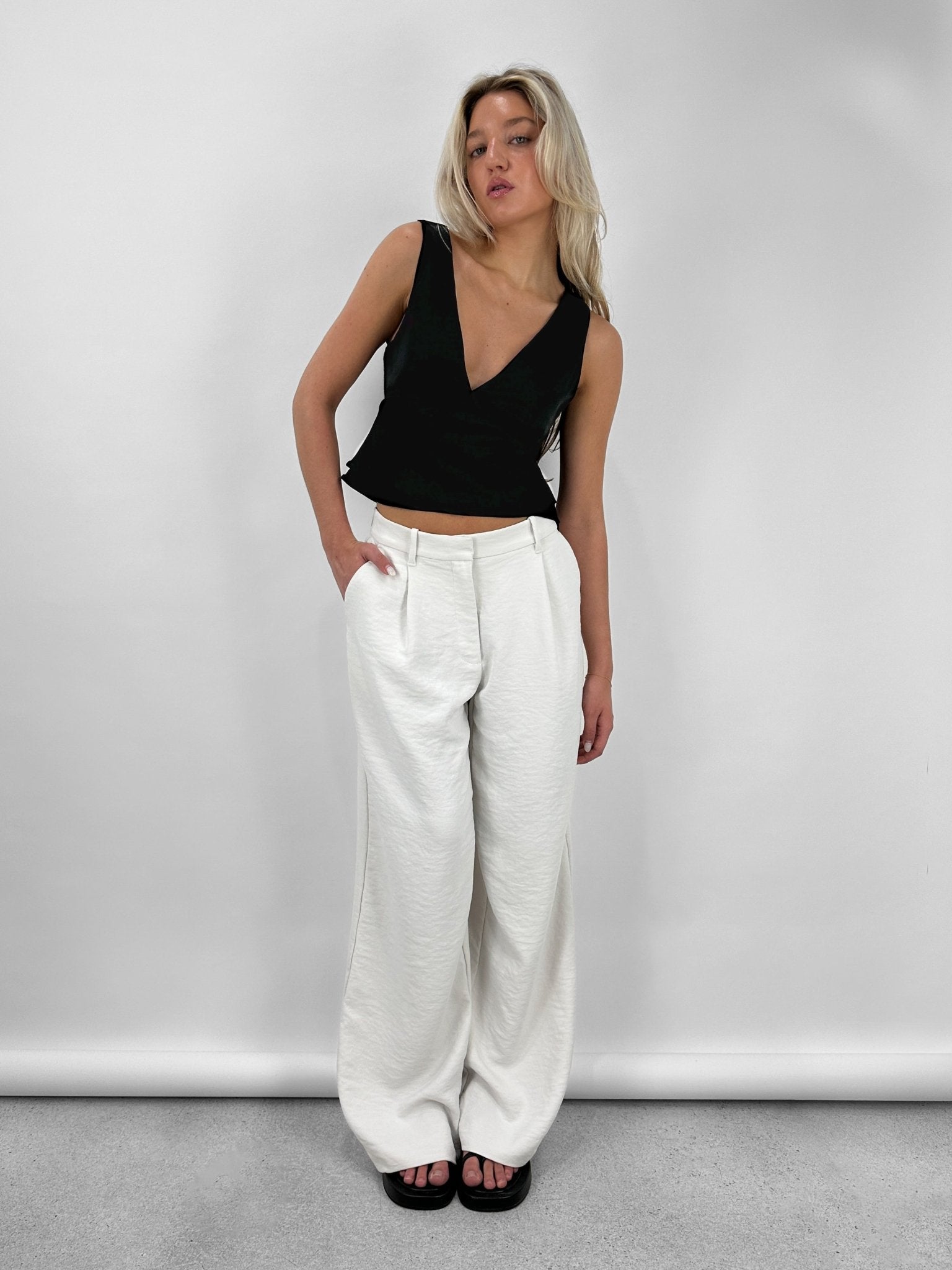 Deep V Satin Open Back Top - Vamp Official