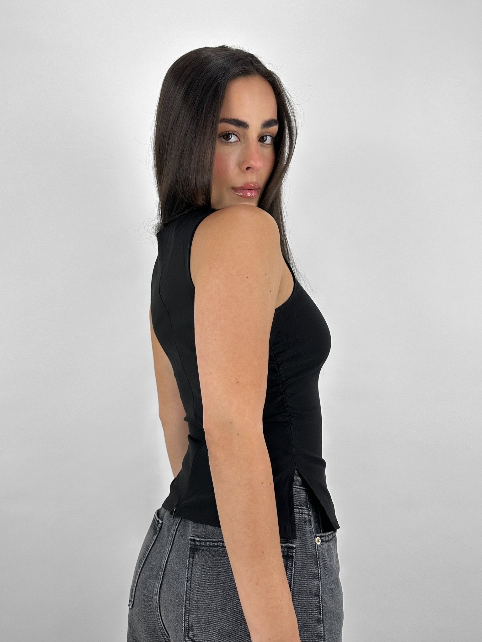 High Neck Ruched Waist Hourglass Tank - Vamp Official