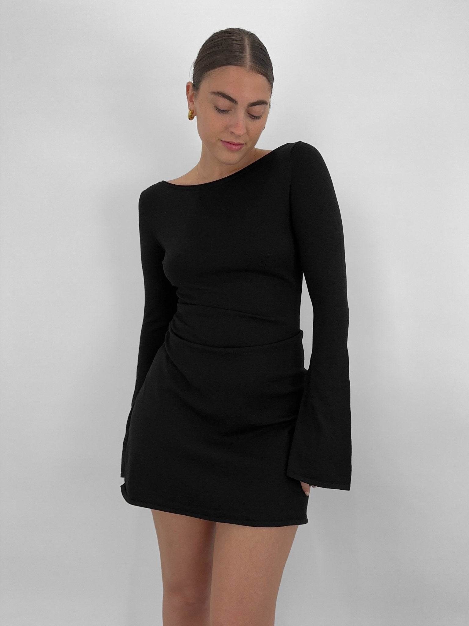 Boat neck bell sleeve dress 2025