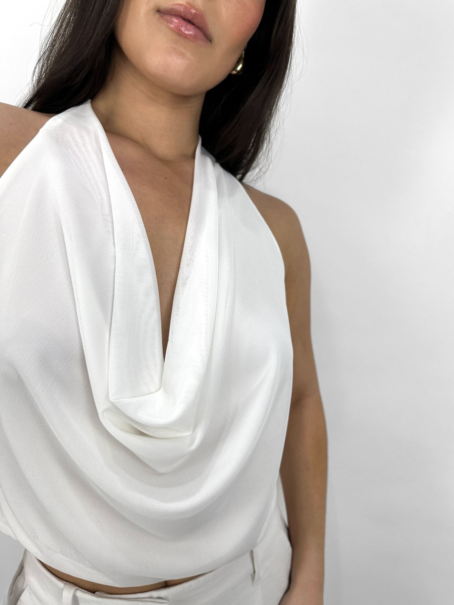 Mesh Drape Low Back Cowl Neck - Vamp Official