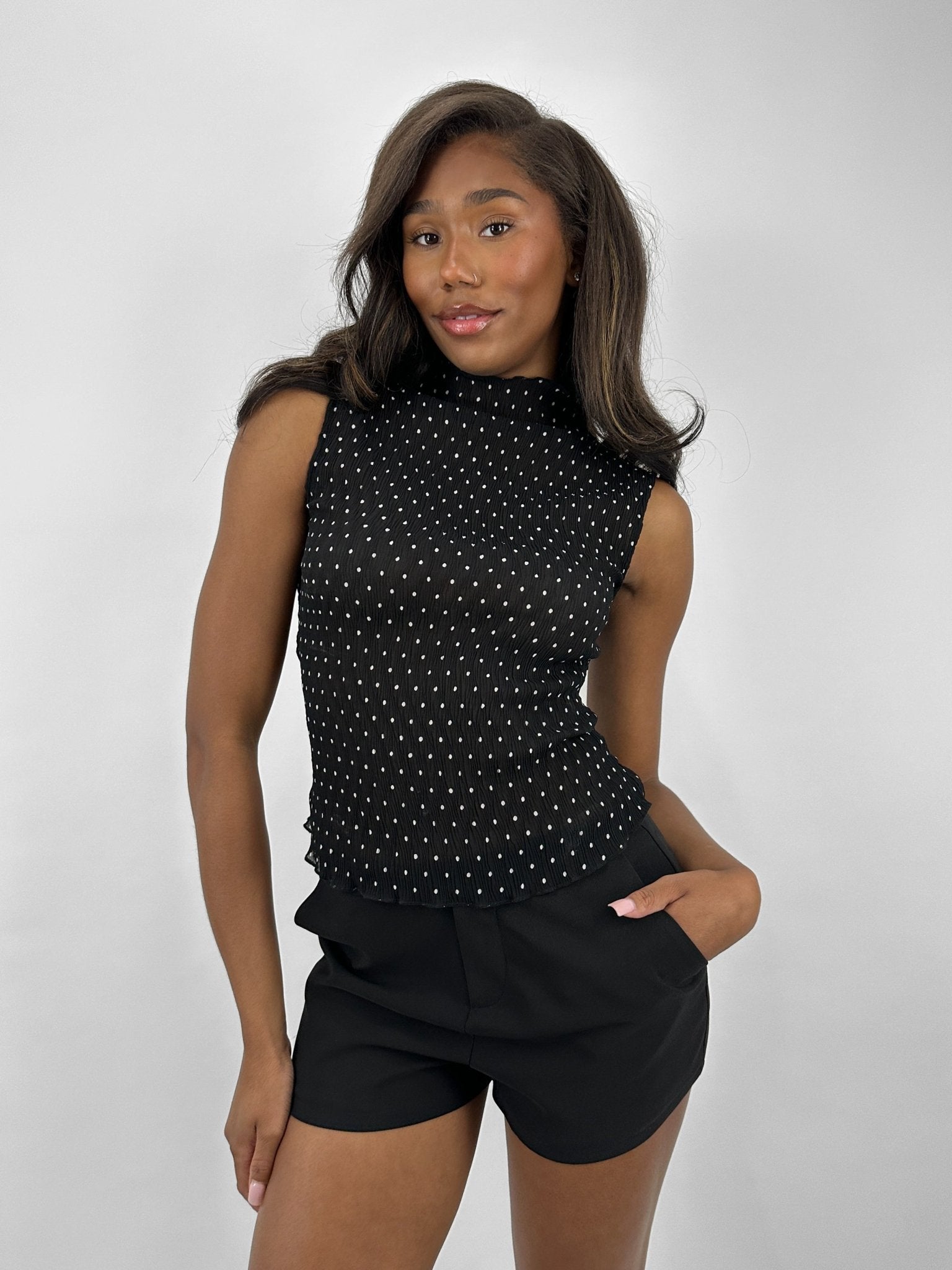 Polka Printed Sheer Crepe Tank - Vamp Official