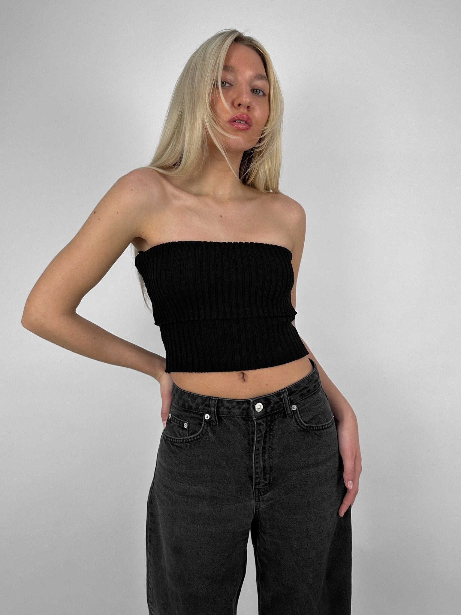 Ribbed Knit Fold Over Tube Top - Vamp Official