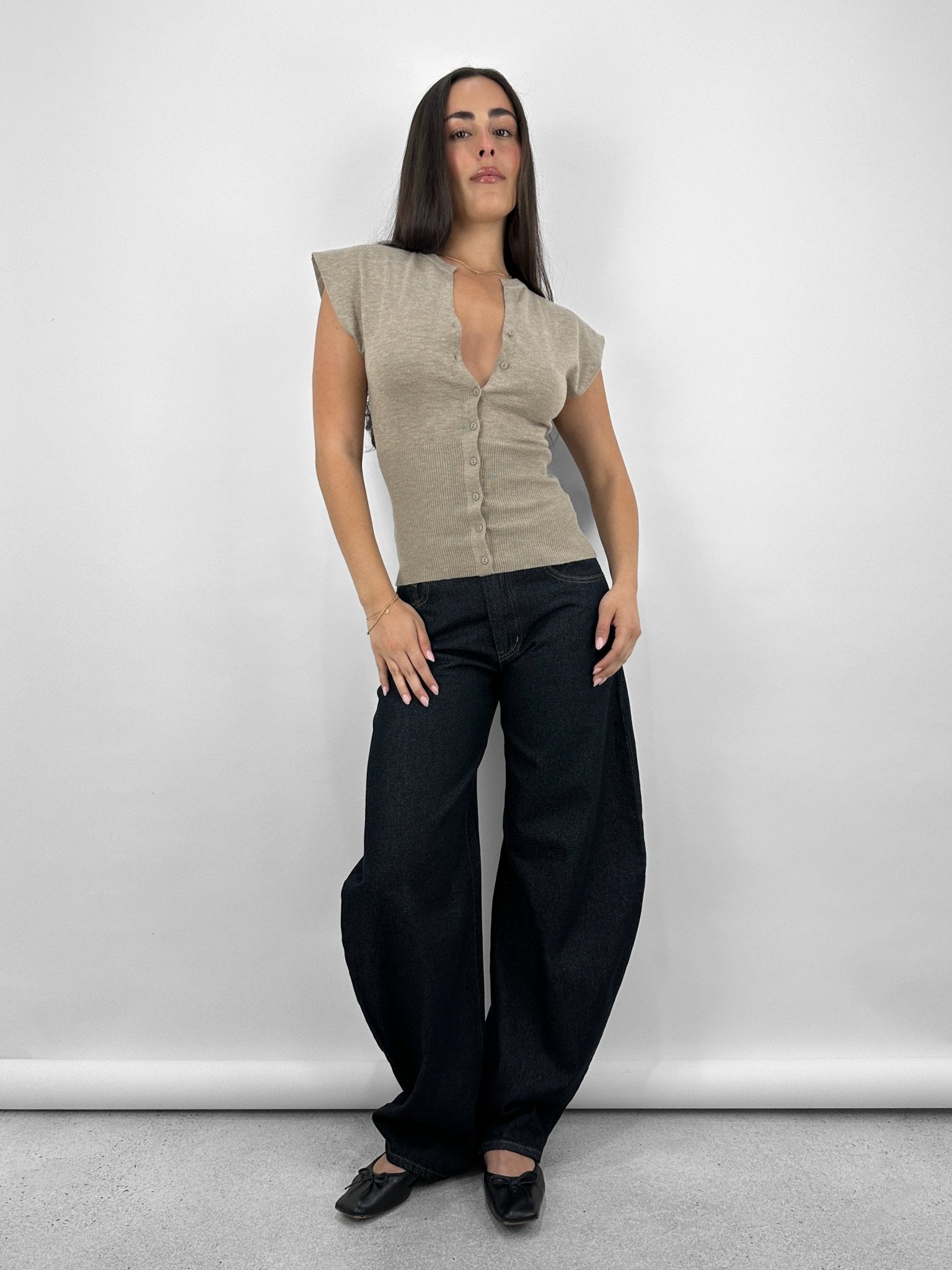 Ribbed Waist Broad Shoulder Cardi - Vamp Official