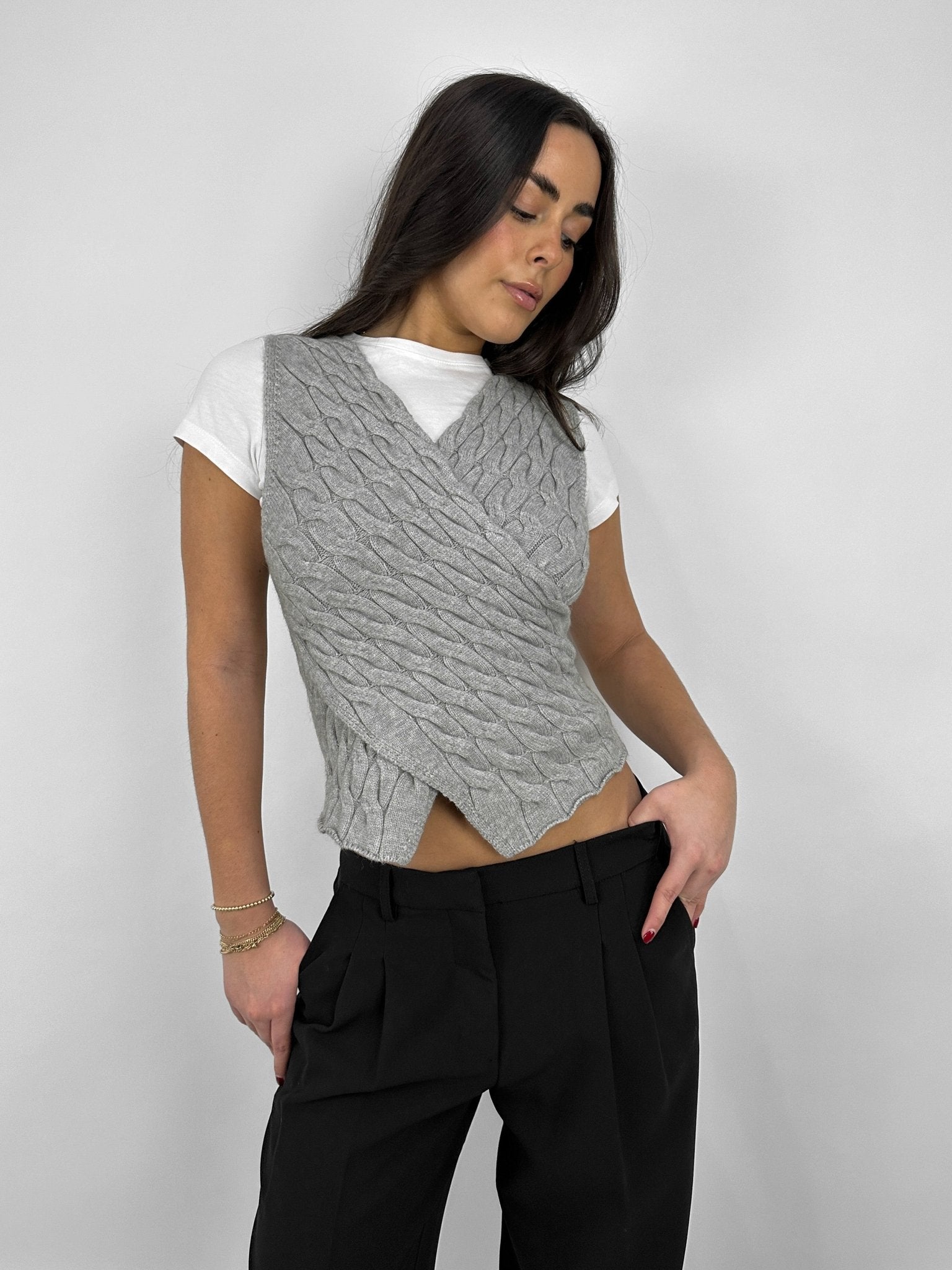 Cable knit wrap sweater sale