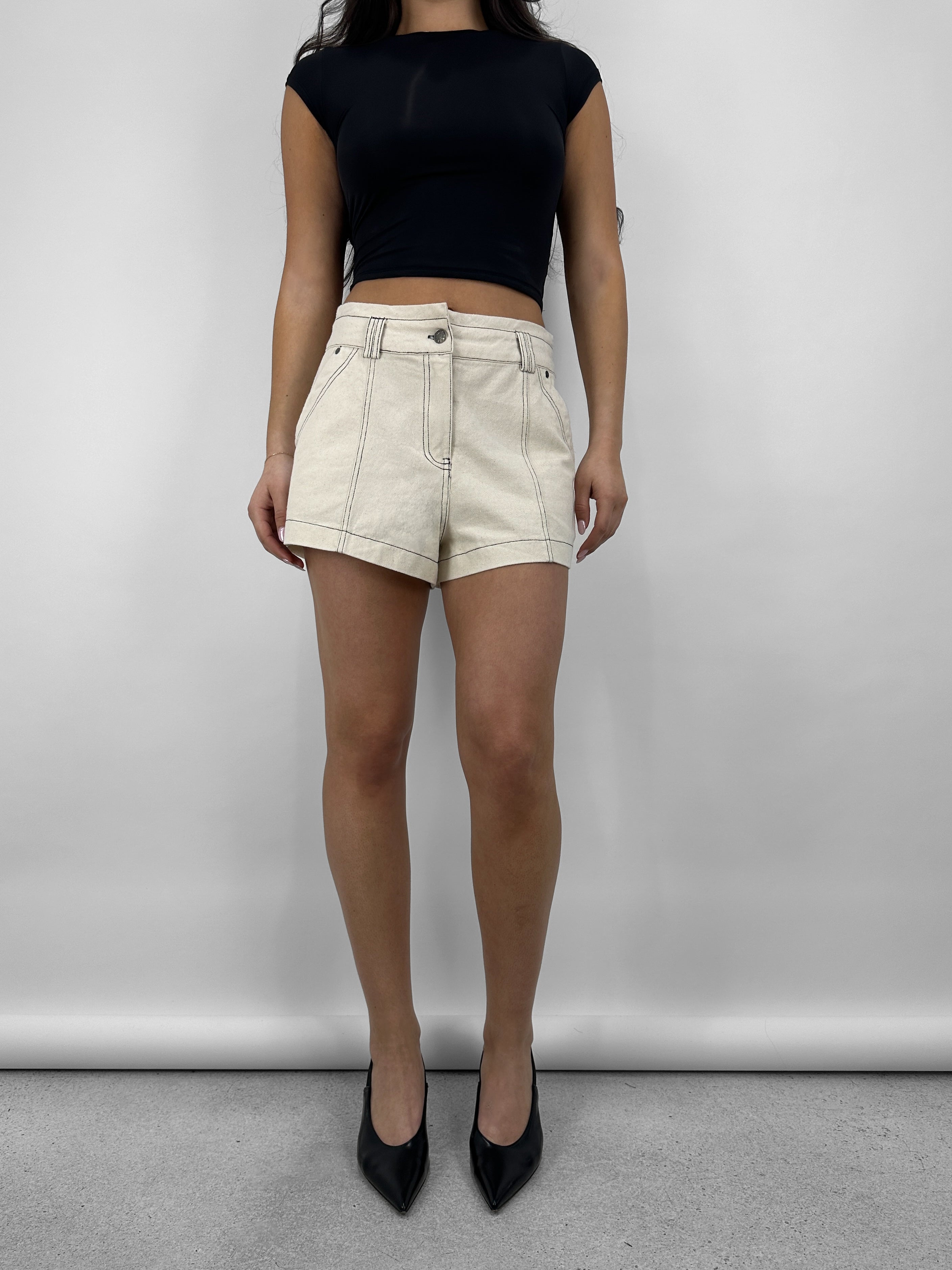 Contrast Stitch High Rise Shorts
