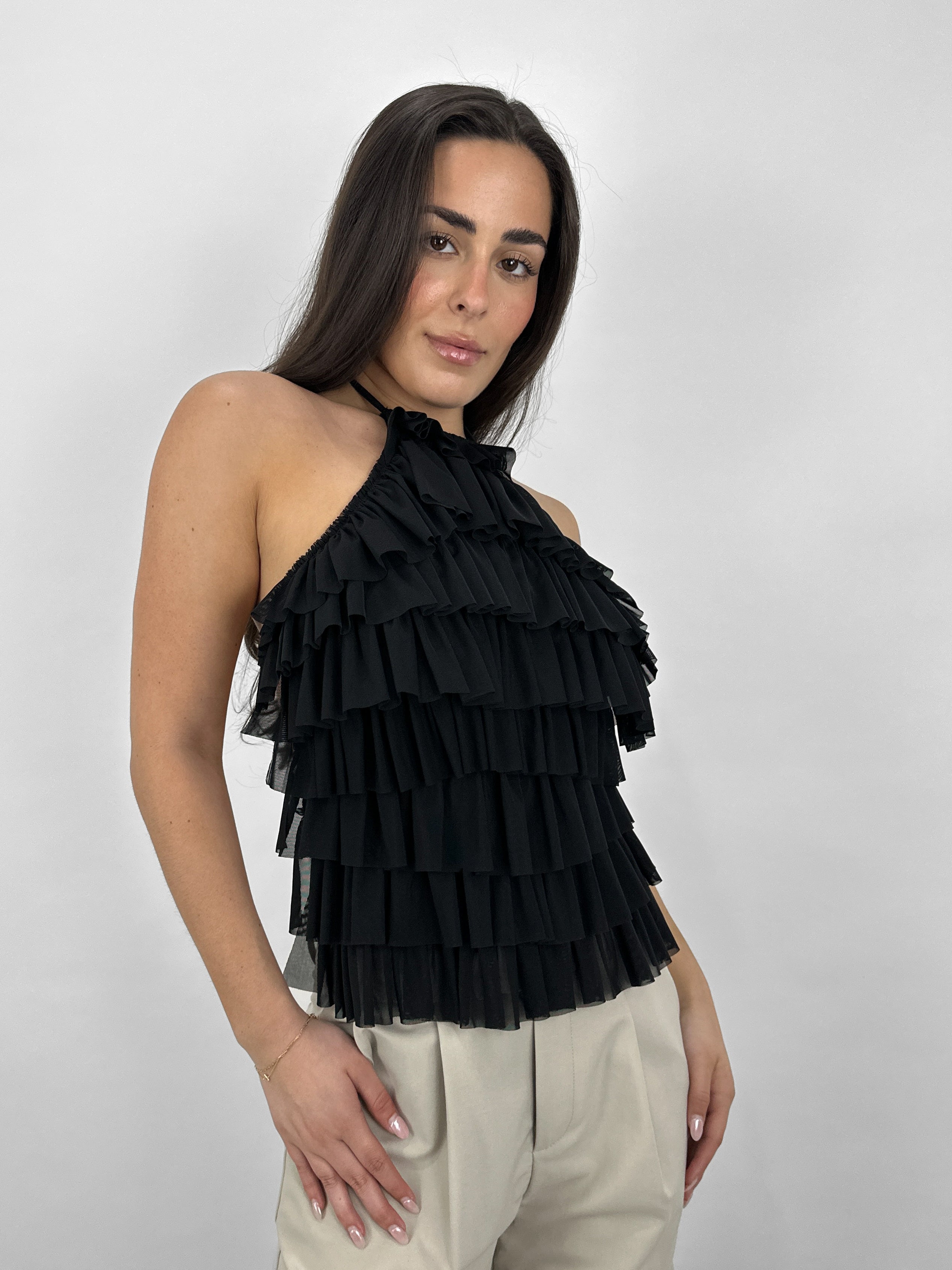 Tie Back Tiered Ruffle Halter