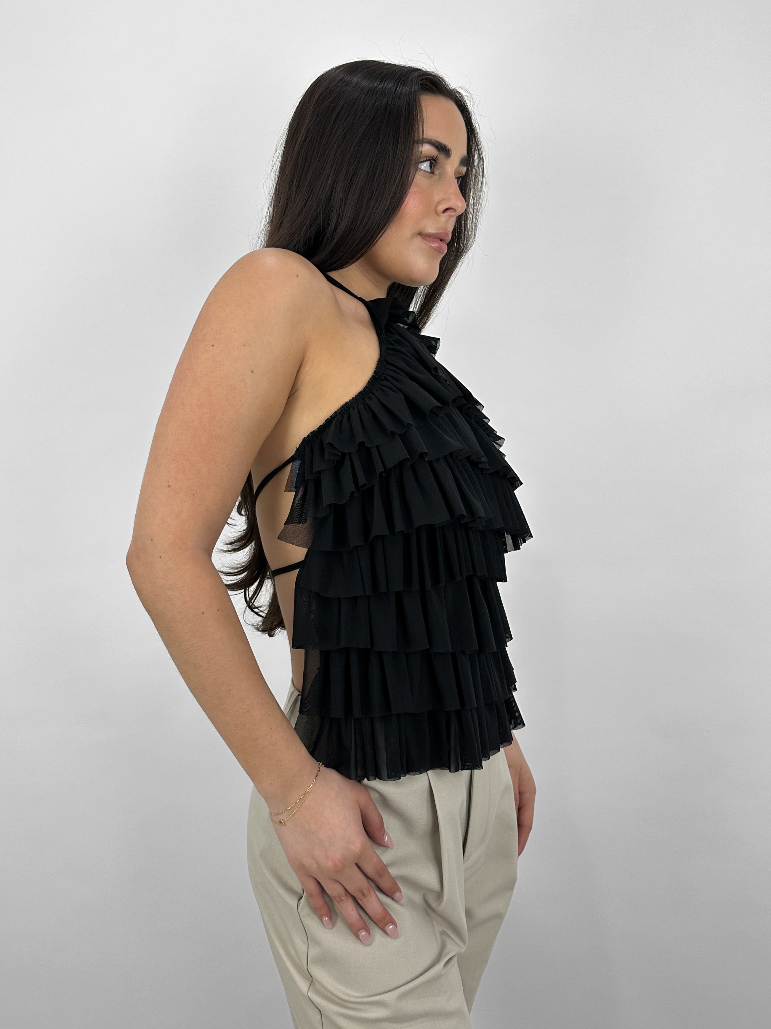 Tie Back Tiered Ruffle Halter