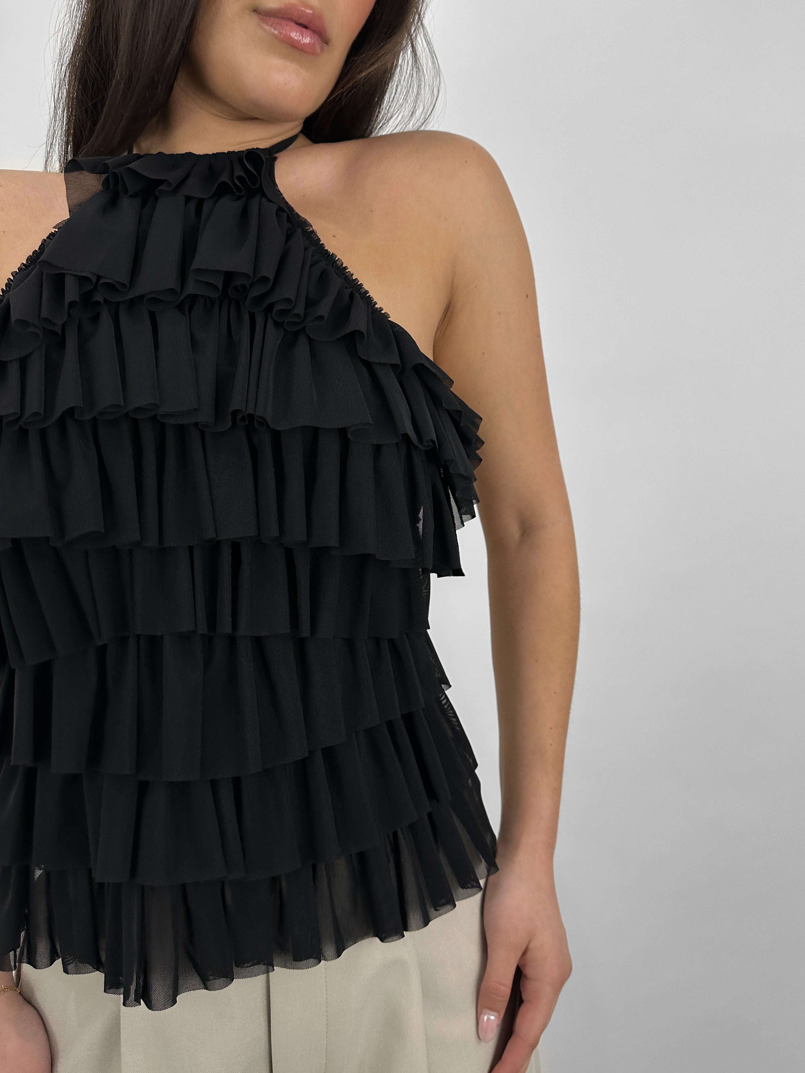 Tie Back Tiered Ruffle Halter