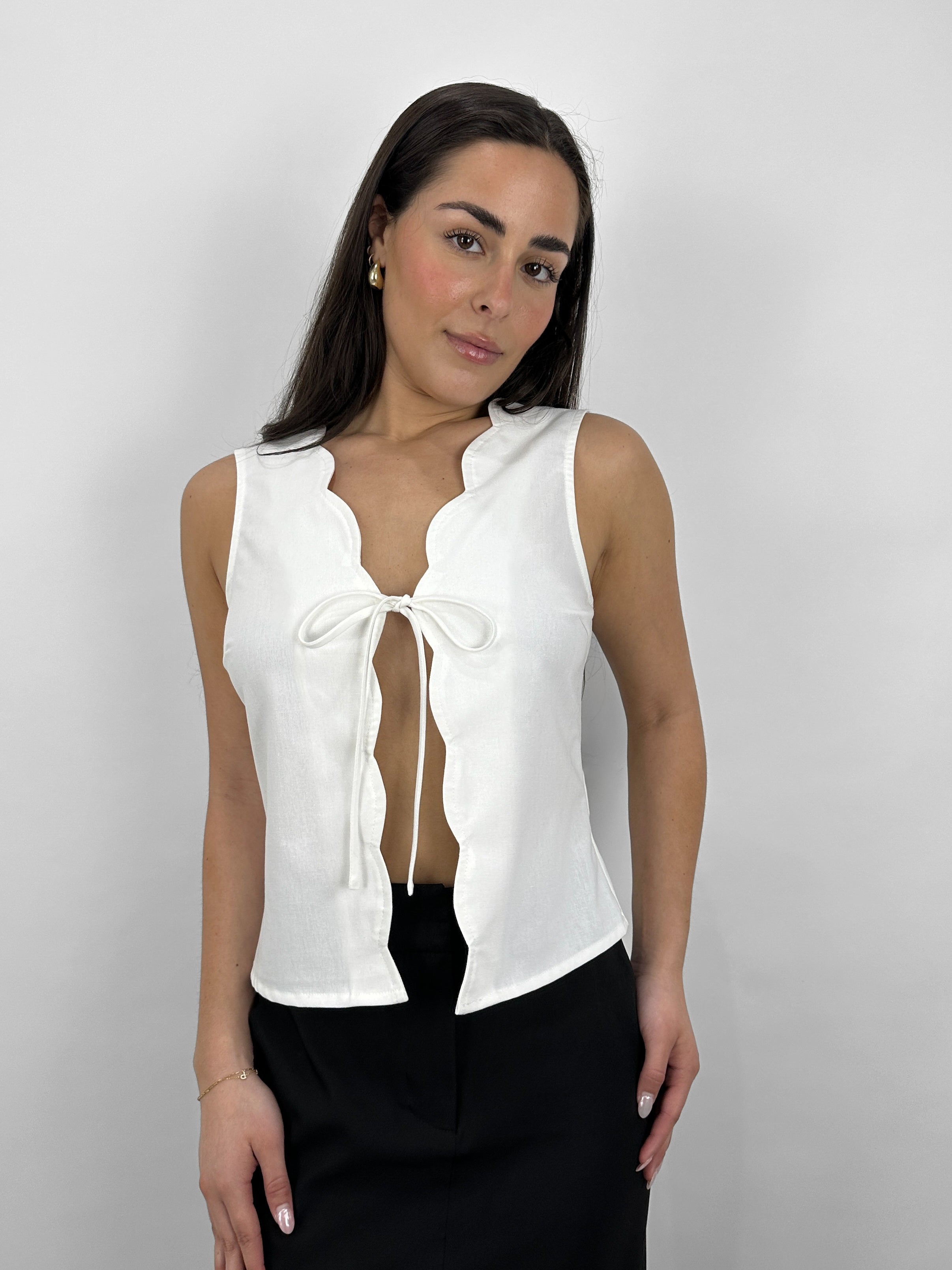 Woven Scalloped Tie Top