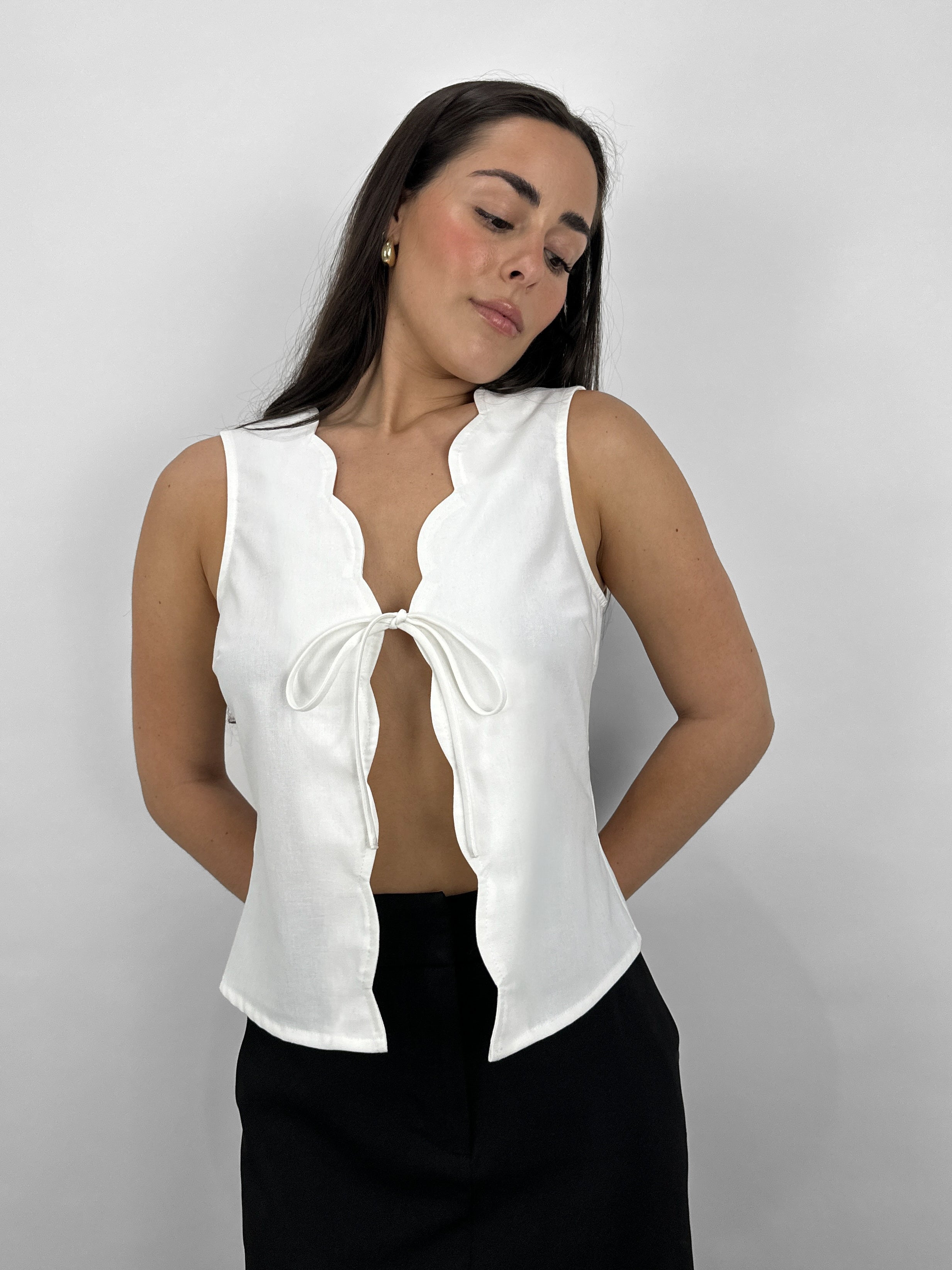 Woven Scalloped Tie Top