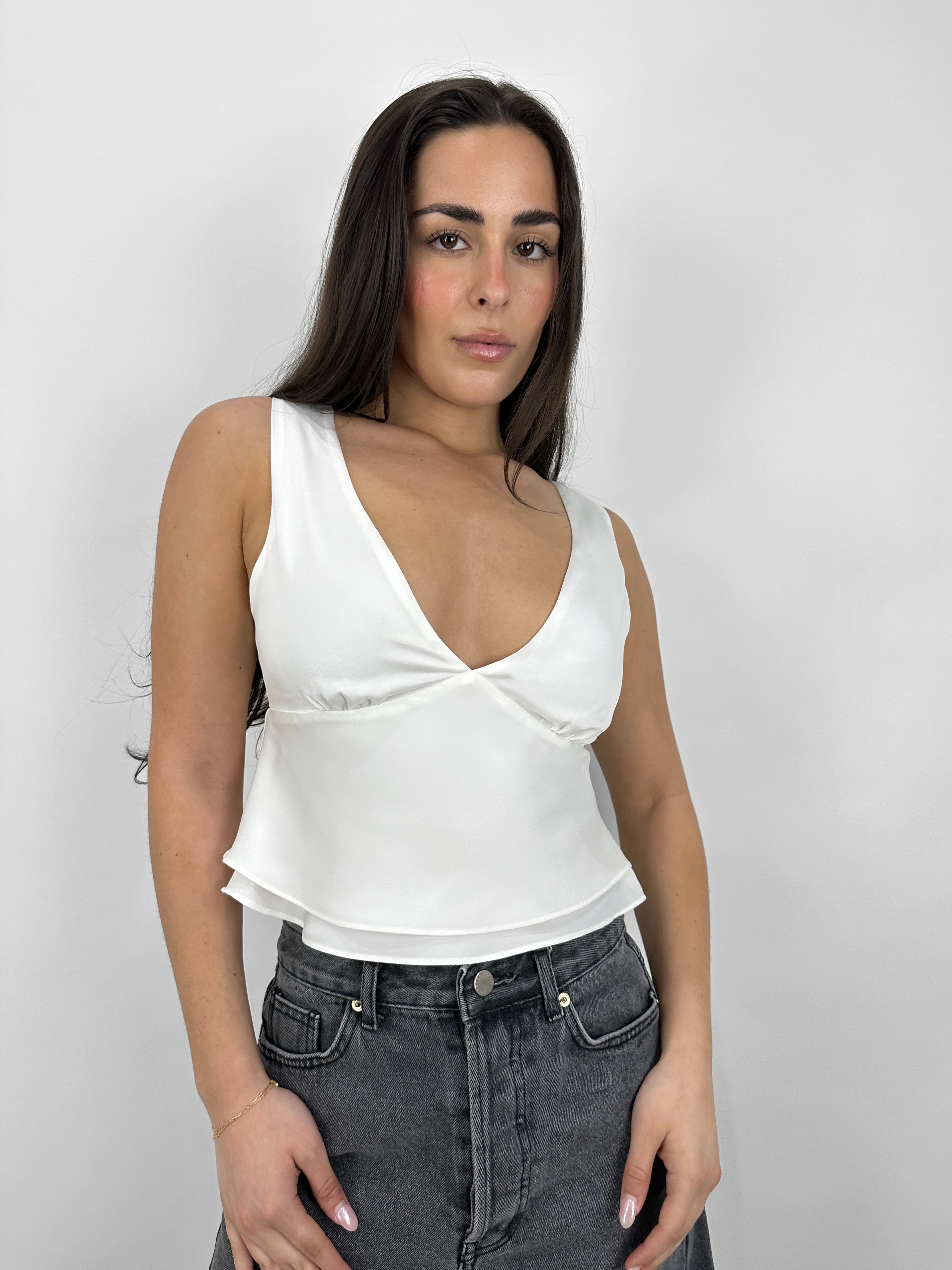 Deep V Satin Open Back Top