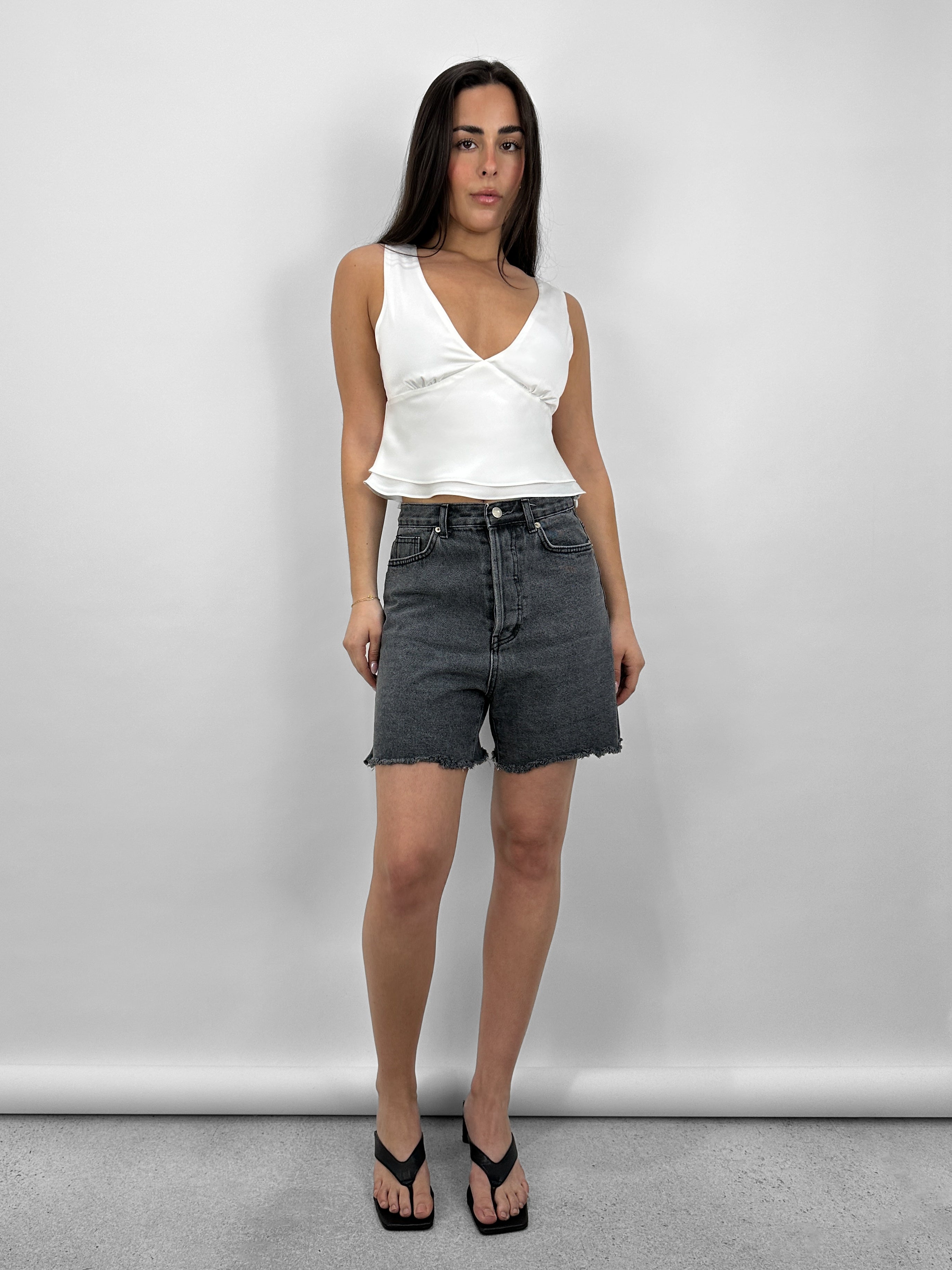 Deep V Satin Open Back Top