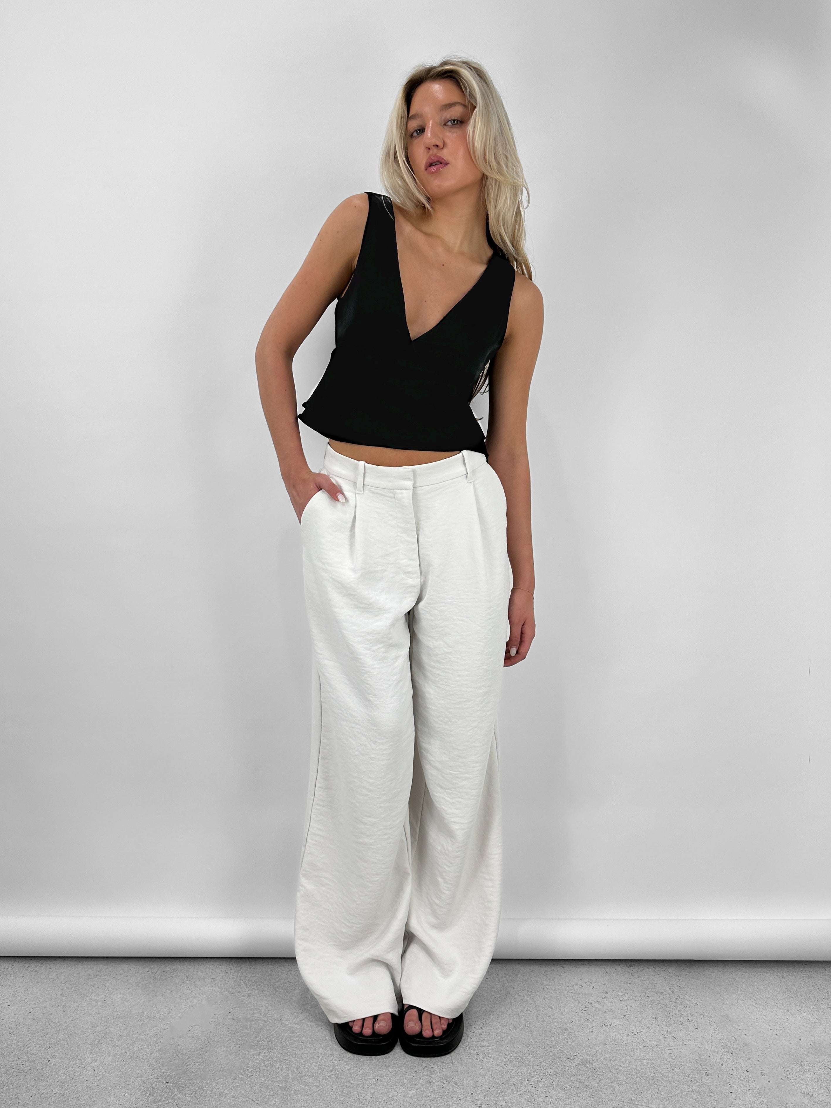 Deep V Satin Open Back Top