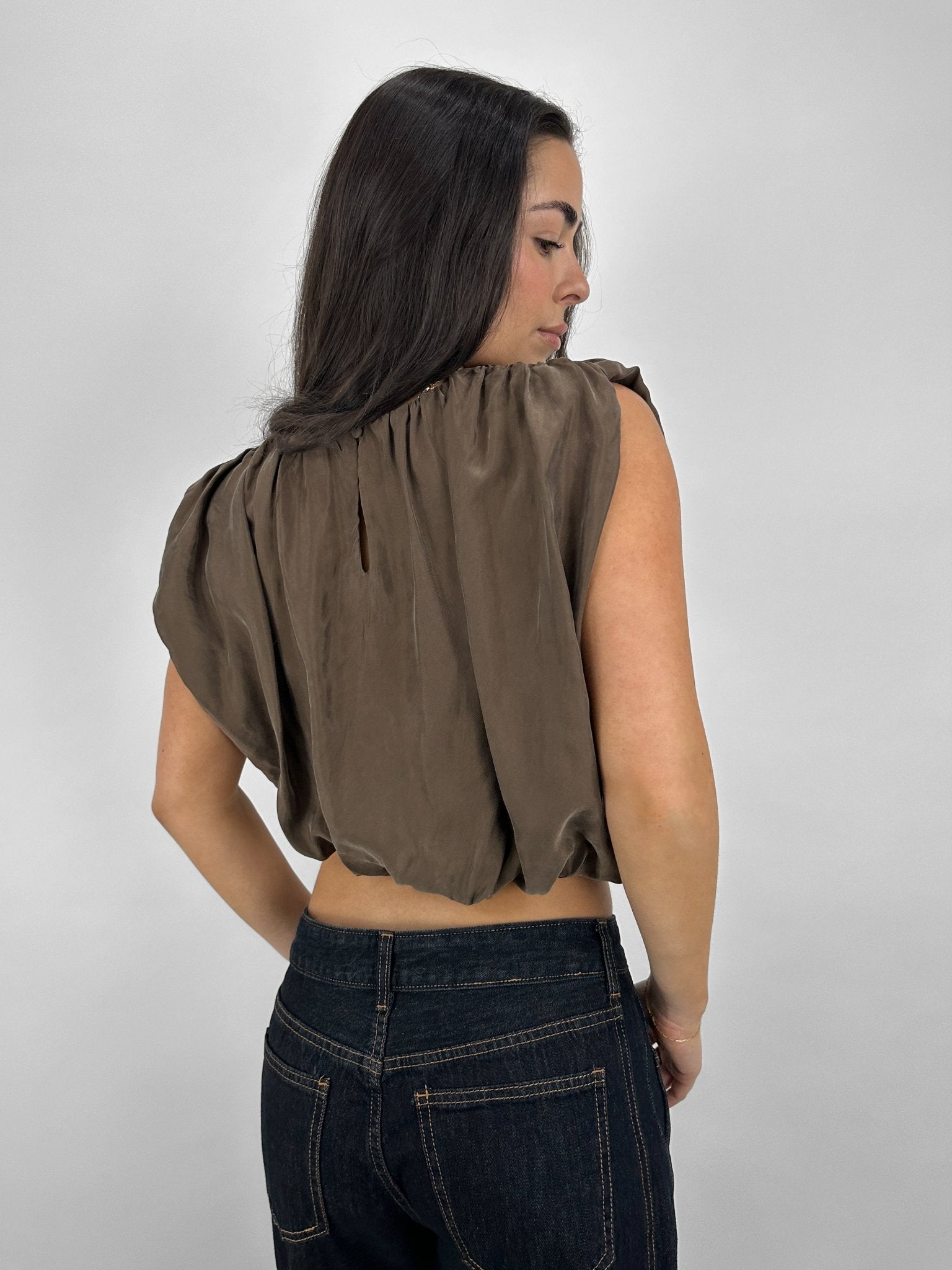 Asymmetrical Shoulder Padded Bubble Top - Vamp Official