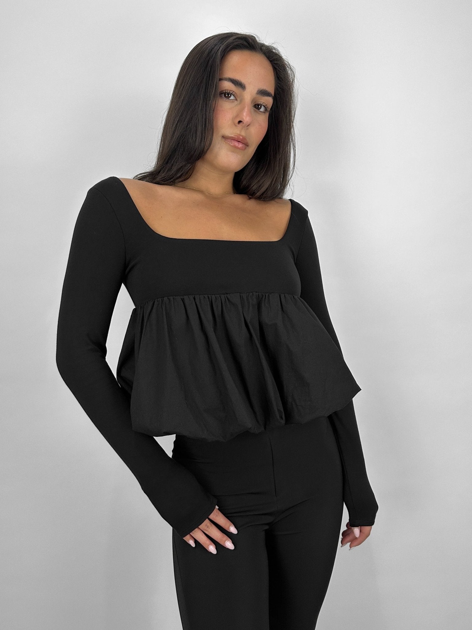 Bubble Peplum Long Sleeve Top - Vamp Official