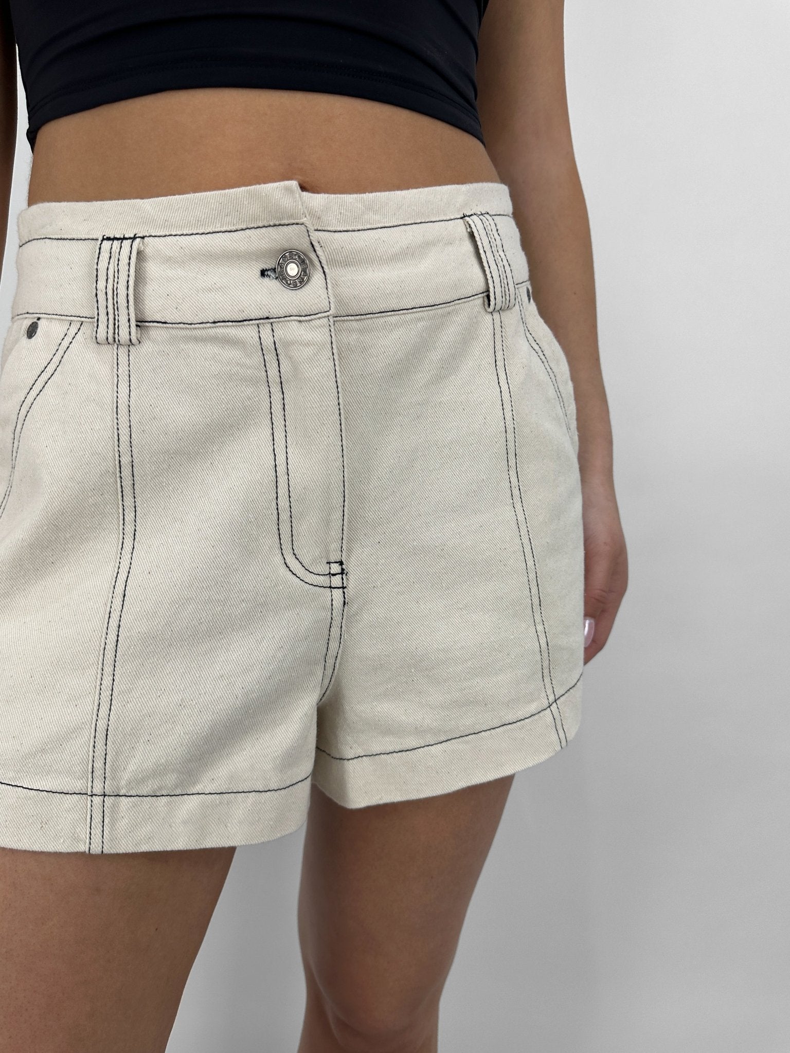 Contrast Stitch High Rise Shorts - Vamp Official