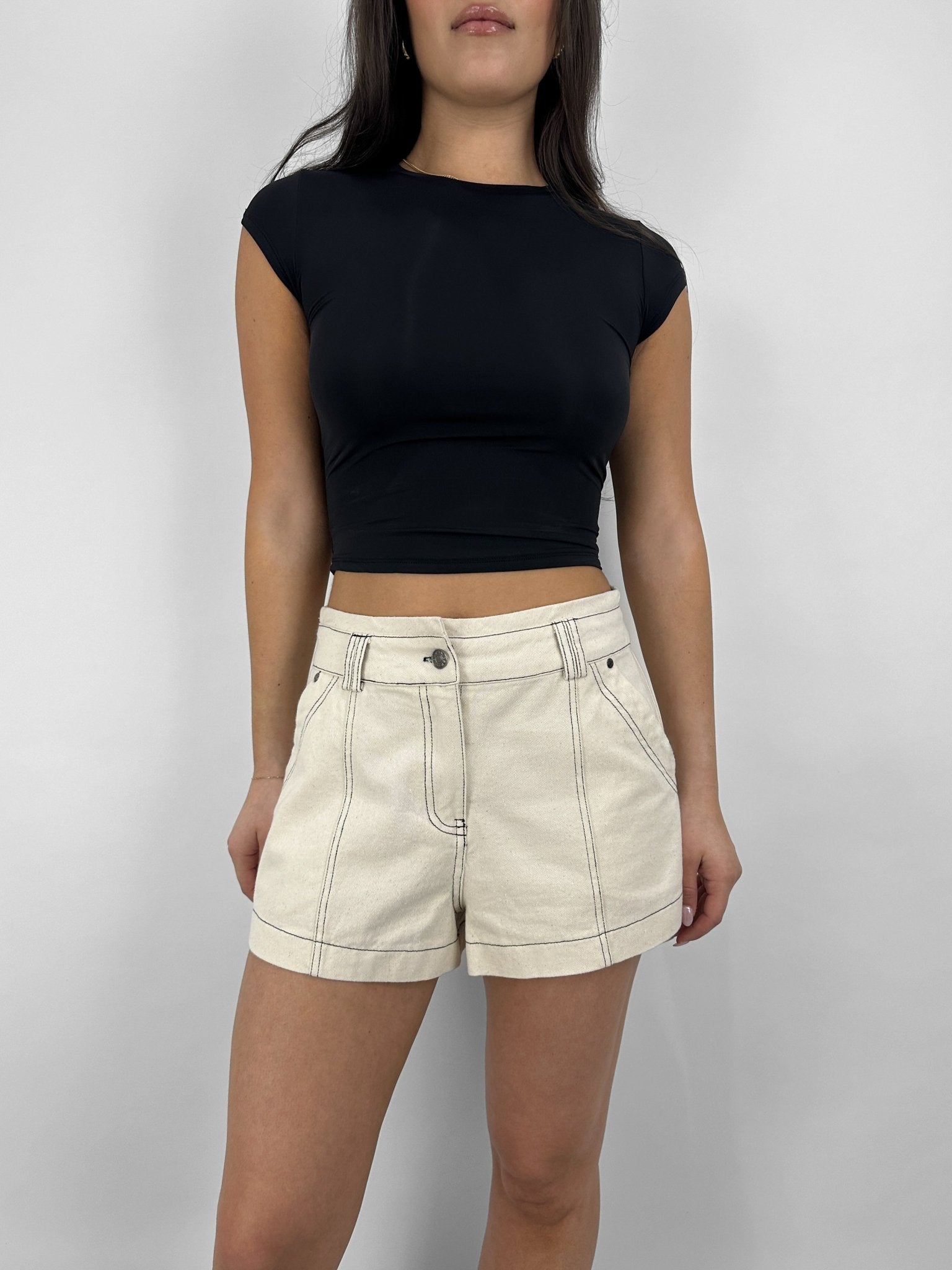 Contrast Stitch High Rise Shorts - Vamp Official