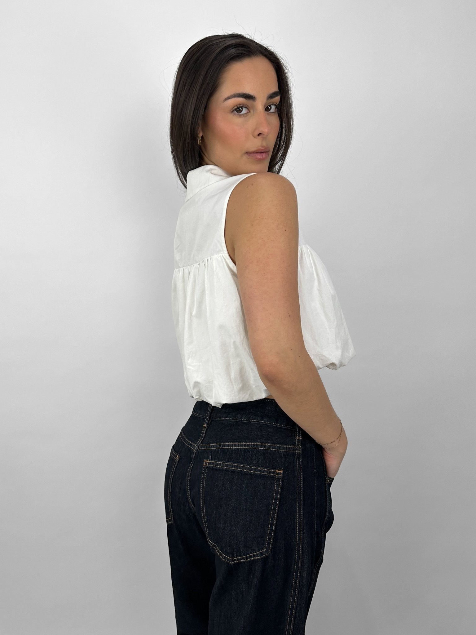 Cropped Collared Bubble Hem Tank - Vamp Official