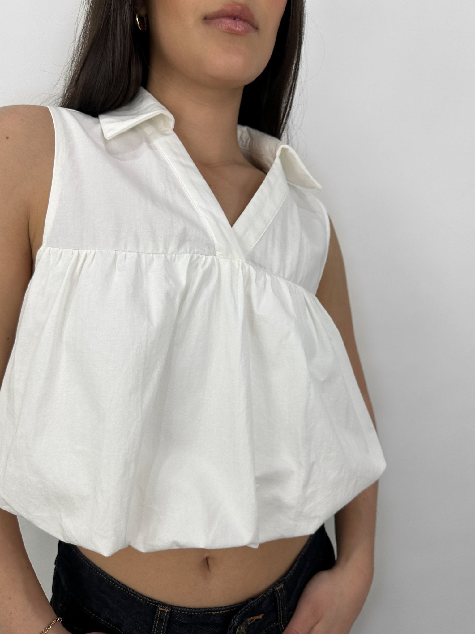 Cropped Collared Bubble Hem Tank - Vamp Official