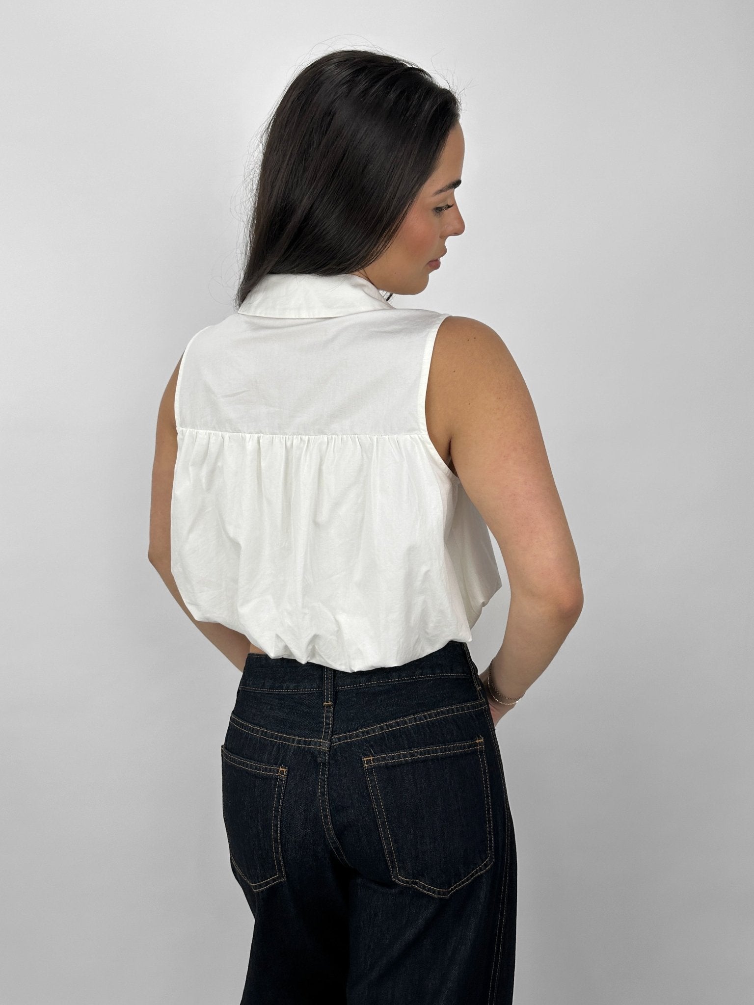 Cropped Collared Bubble Hem Tank - Vamp Official