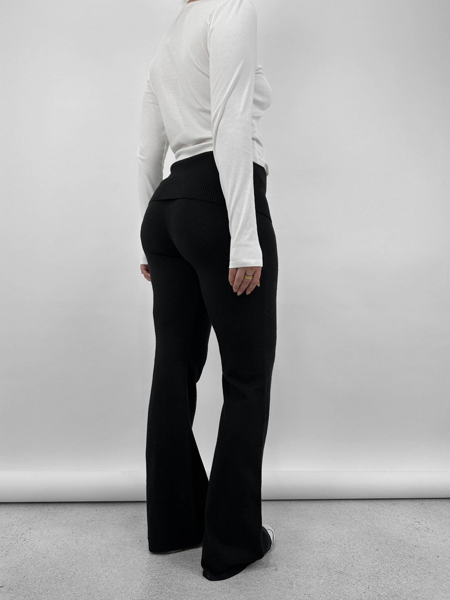 Fold Over Knit Flare Pants - Vamp Official
