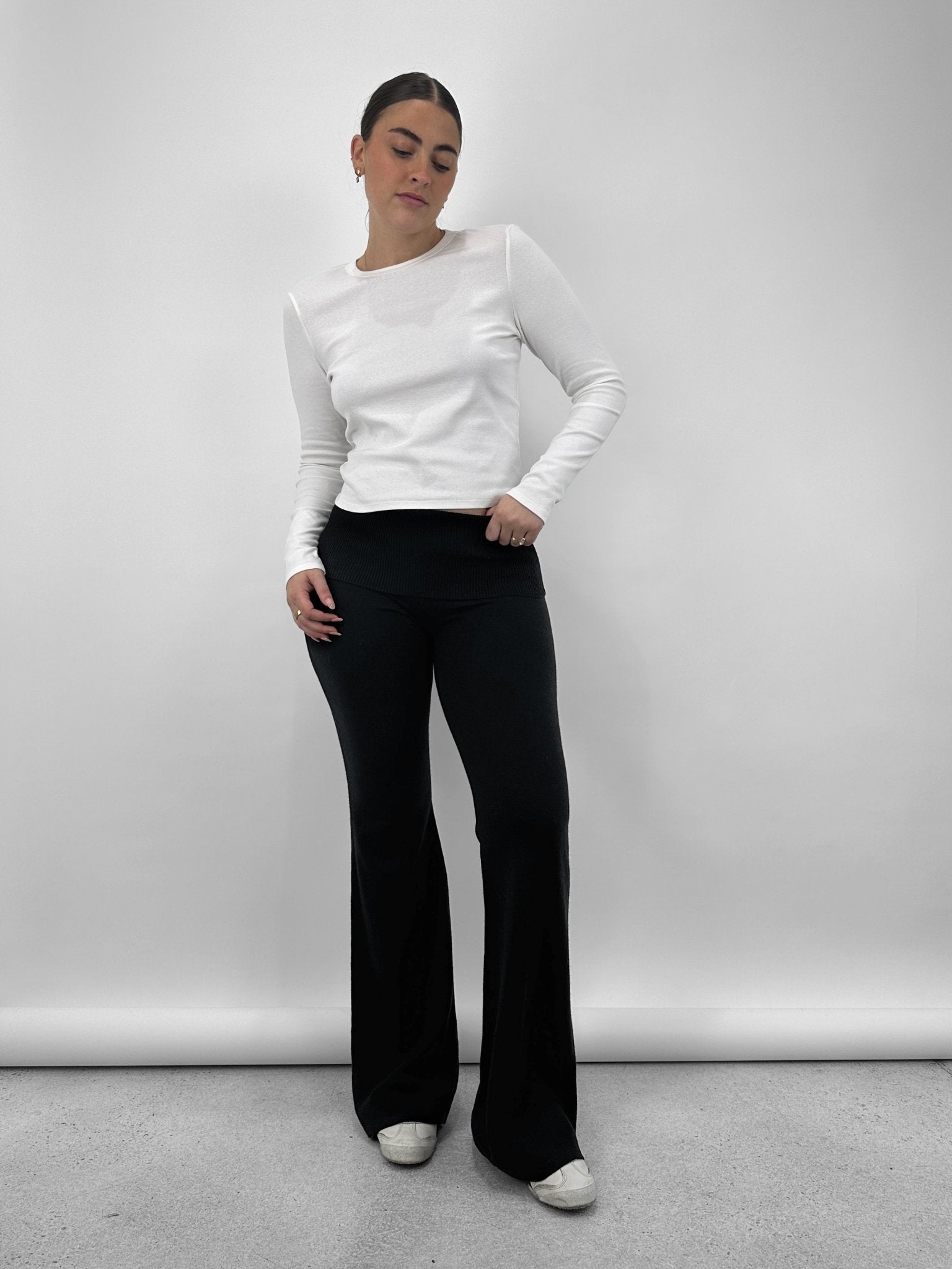 Fold Over Knit Flare Pants - Vamp Official