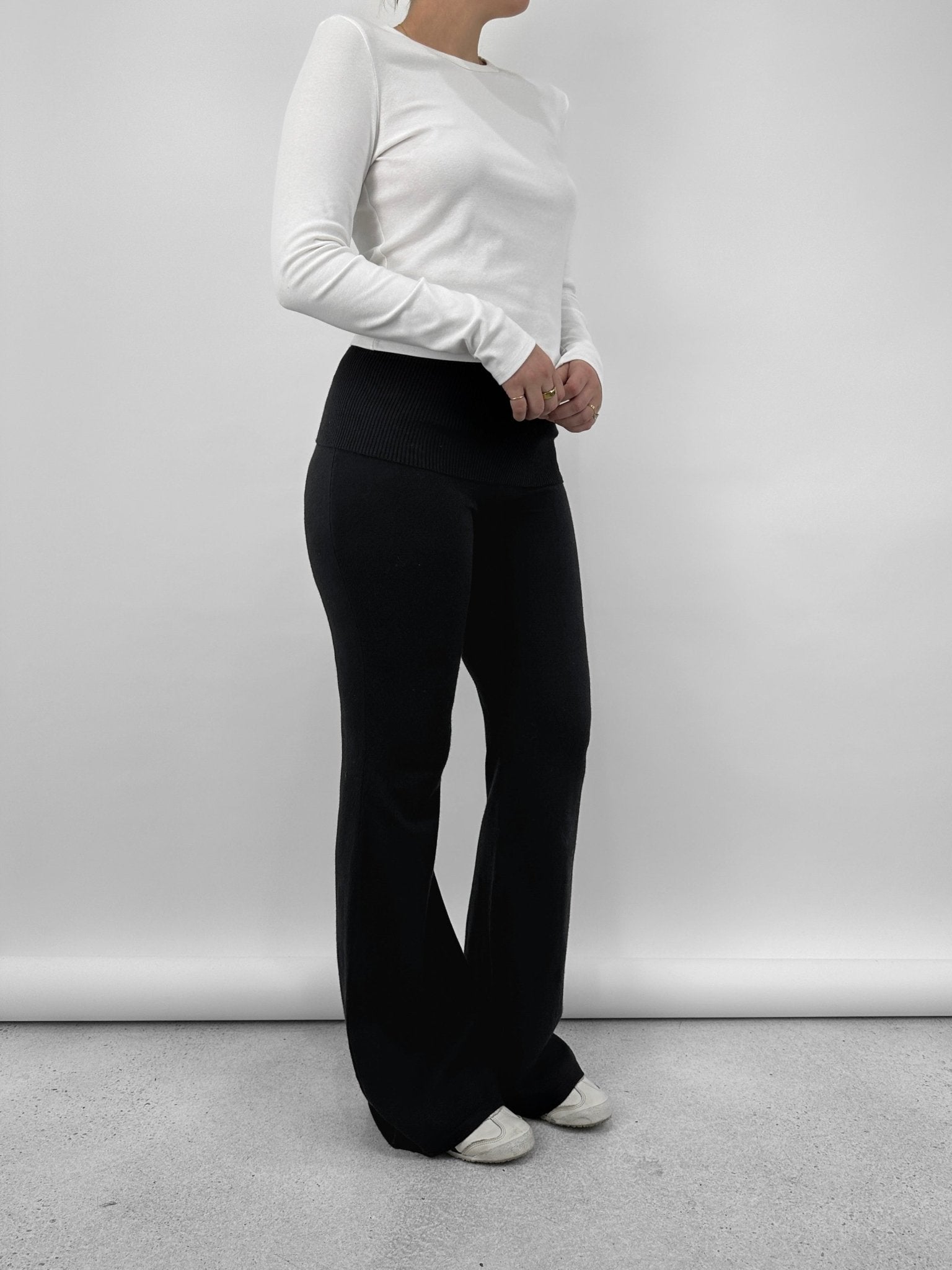 Fold Over Knit Flare Pants - Vamp Official