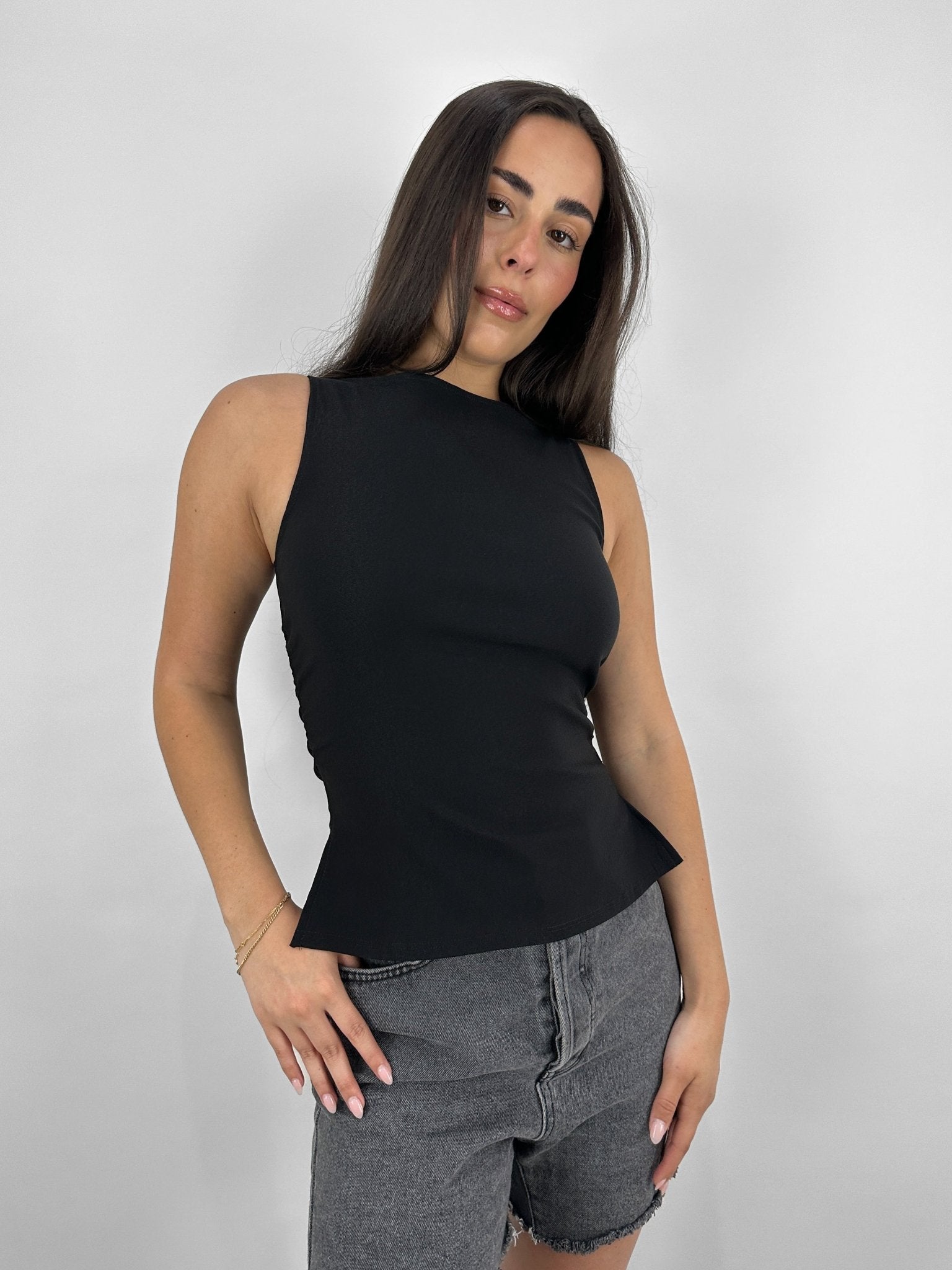 High Neck Ruched Waist Hourglass Tank - Vamp Official