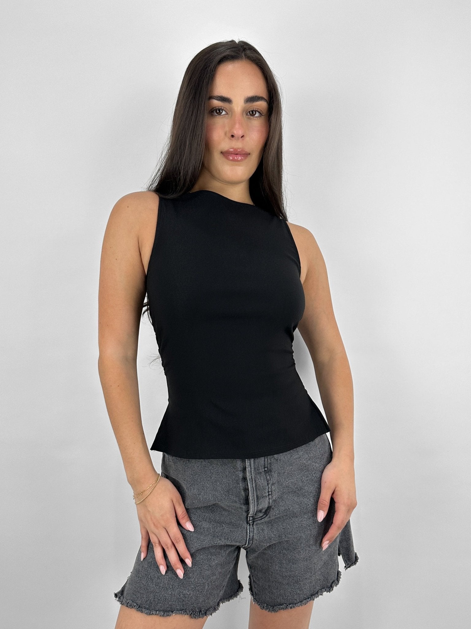 High Neck Ruched Waist Hourglass Tank - Vamp Official