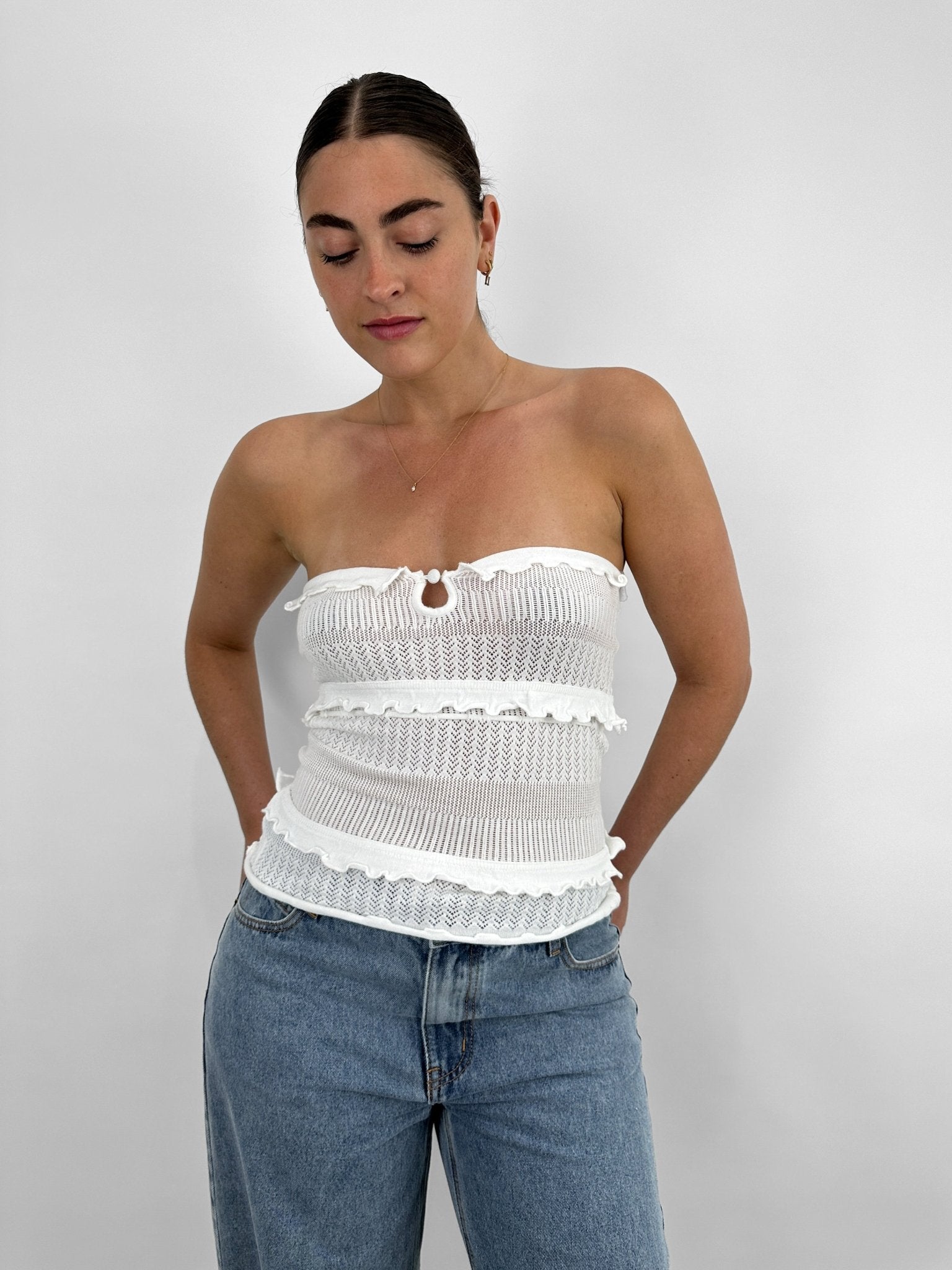 Knit Tiered Ruffle Tube Top - Vamp Official