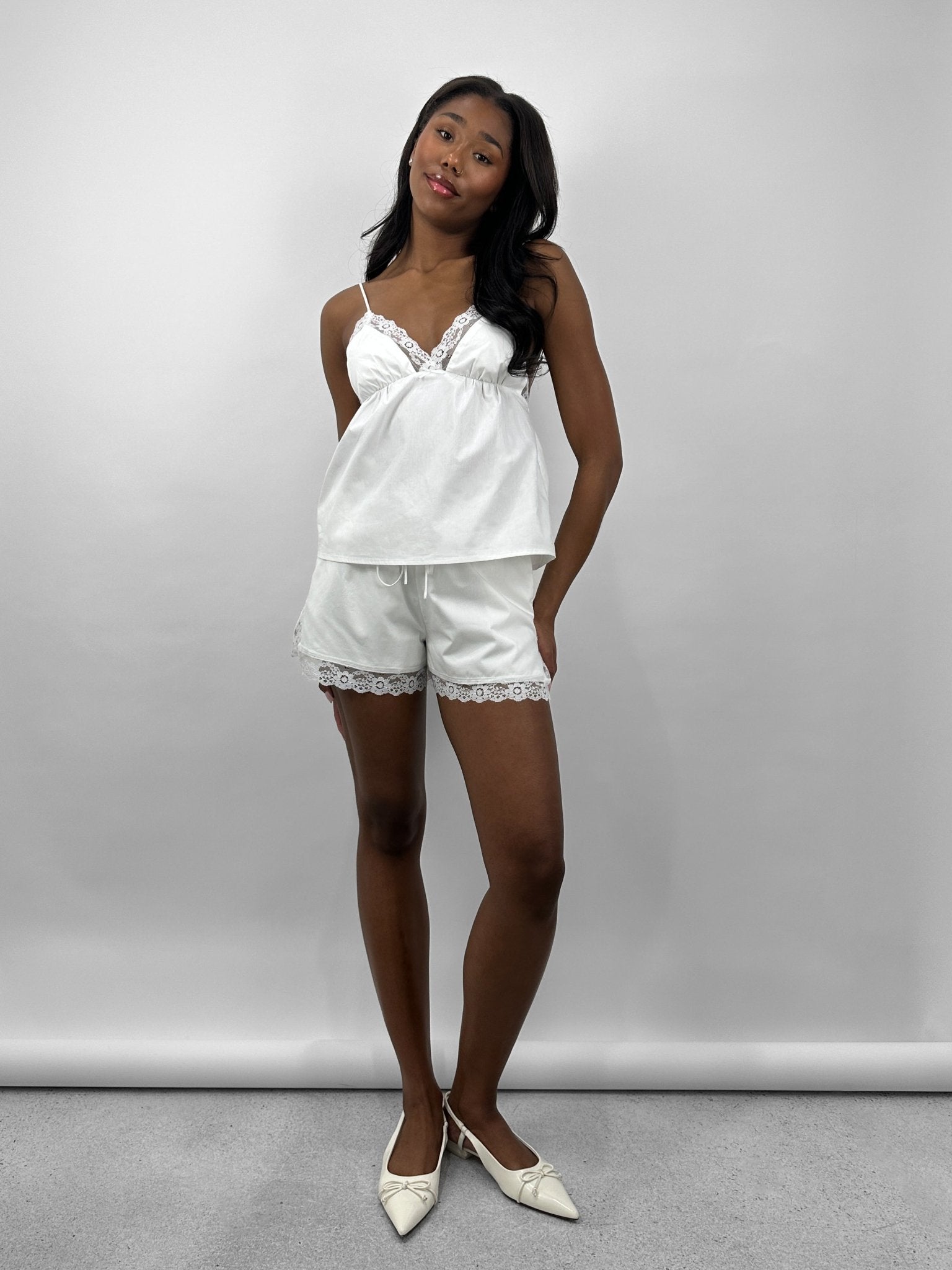 Lace Trim Drawstring Shorts - Vamp Official