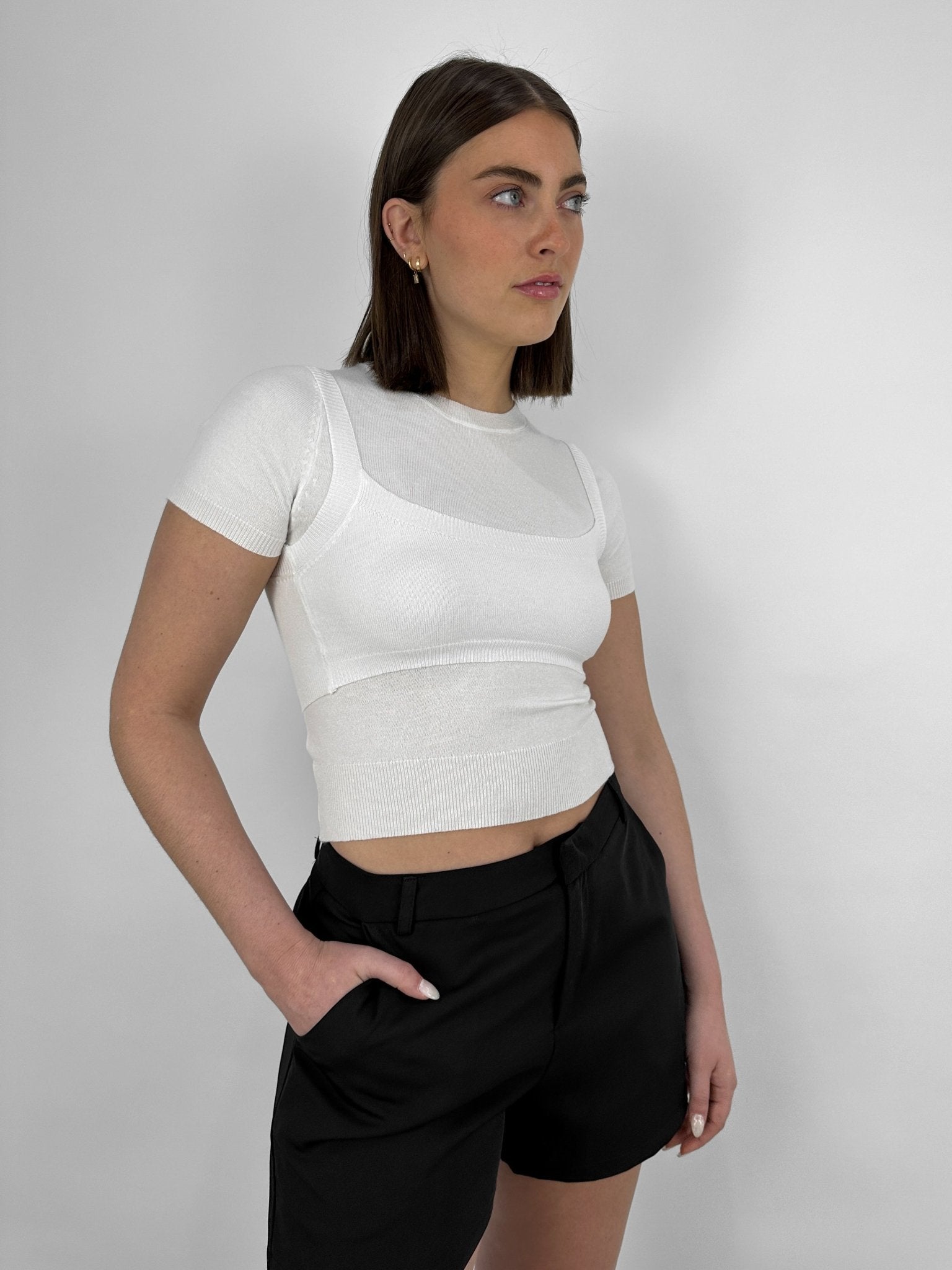 Layered Bra Knit Crew Tee - Vamp Official