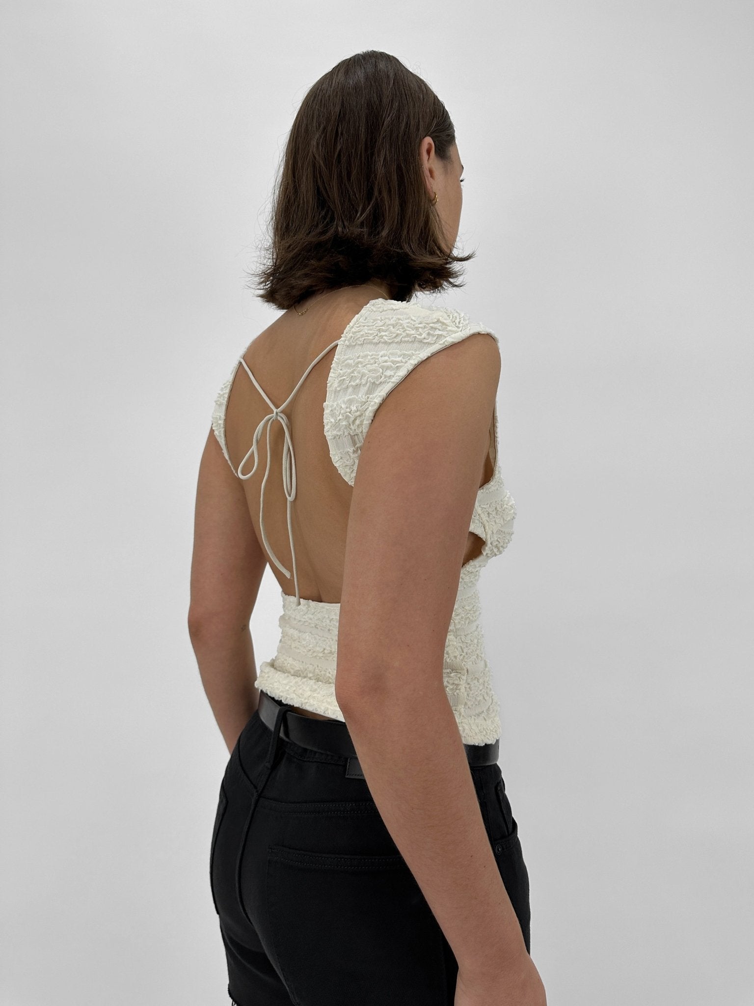 Low Back Textured Cap Sleeve Tee - Vamp Official