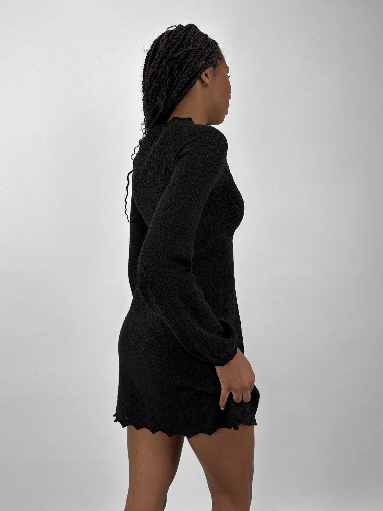 Pointelle Knit Long Sleeve Sweater Dress - Vamp Official