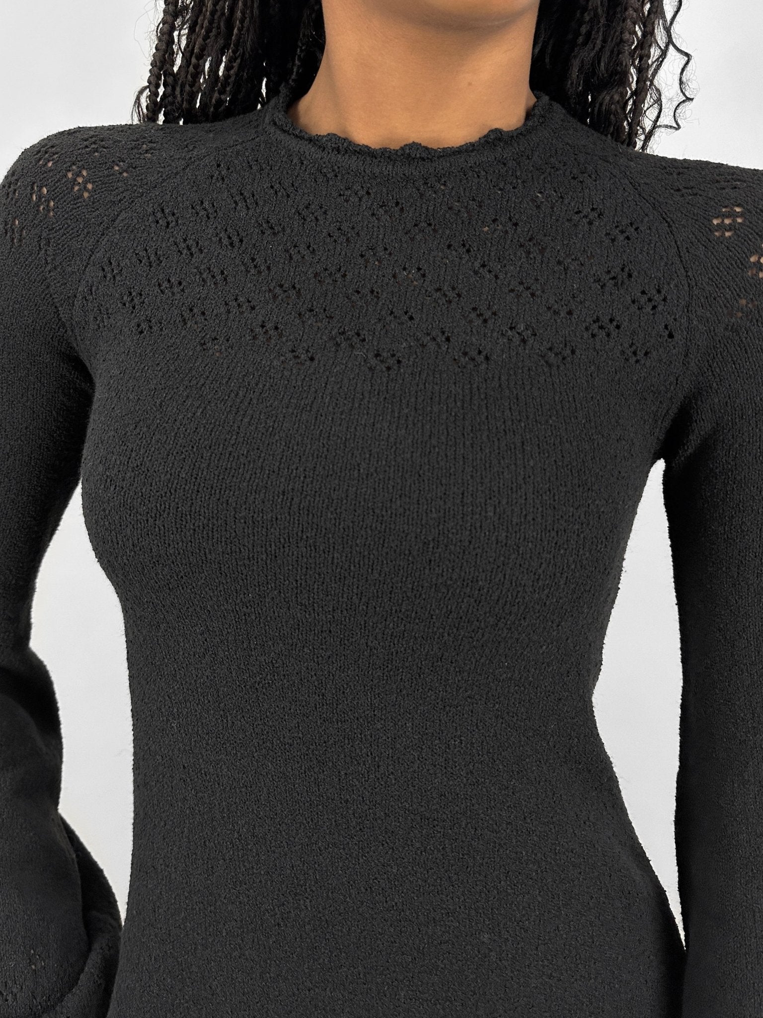 Pointelle Knit Long Sleeve Sweater Dress - Vamp Official