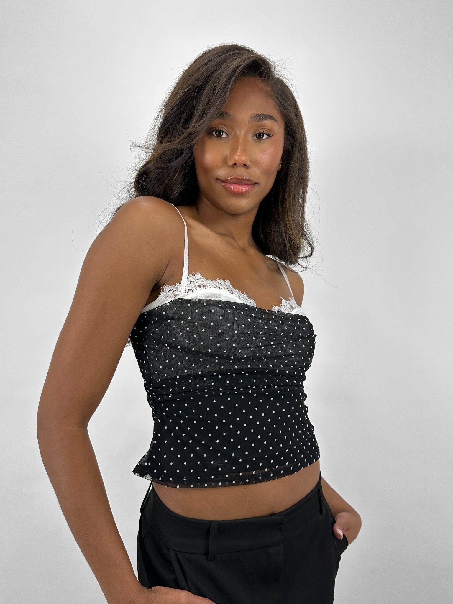 Polka Printed Bra Detail Tube Tank - Vamp Official