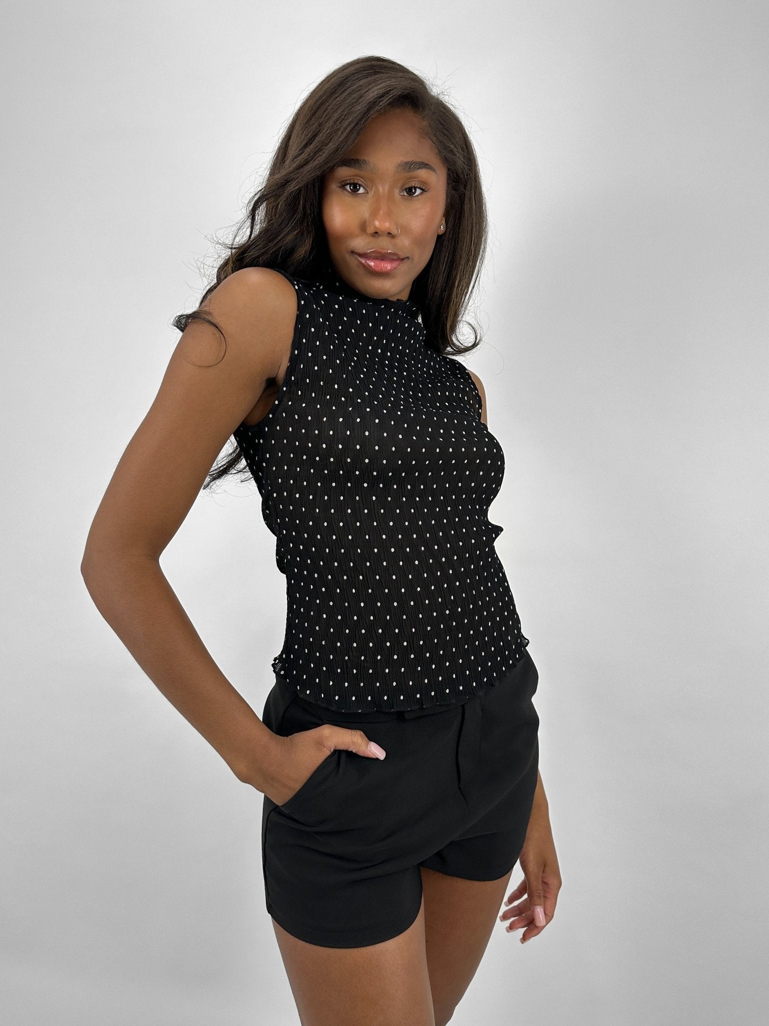 Polka Printed Sheer Crepe Tank - Vamp Official