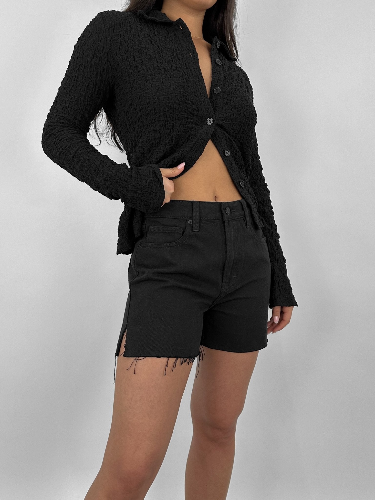 Raw Hem Monochrome Denim Shorts - Vamp Official