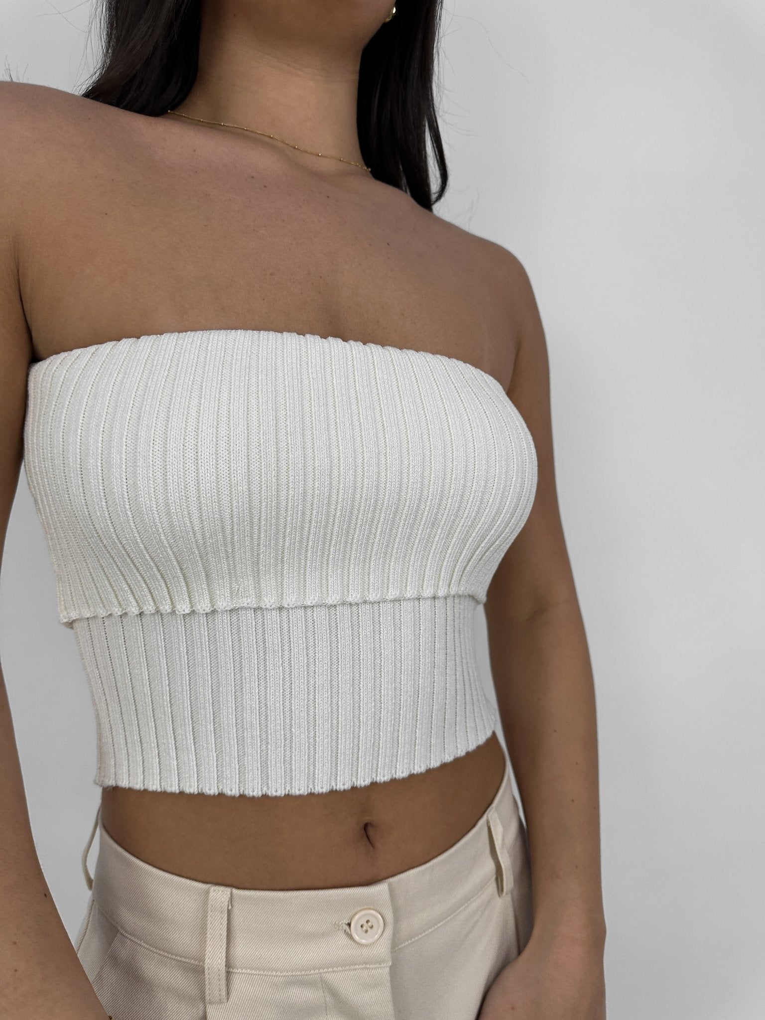Ribbed Knit Fold Over Tube Top - Vamp Official