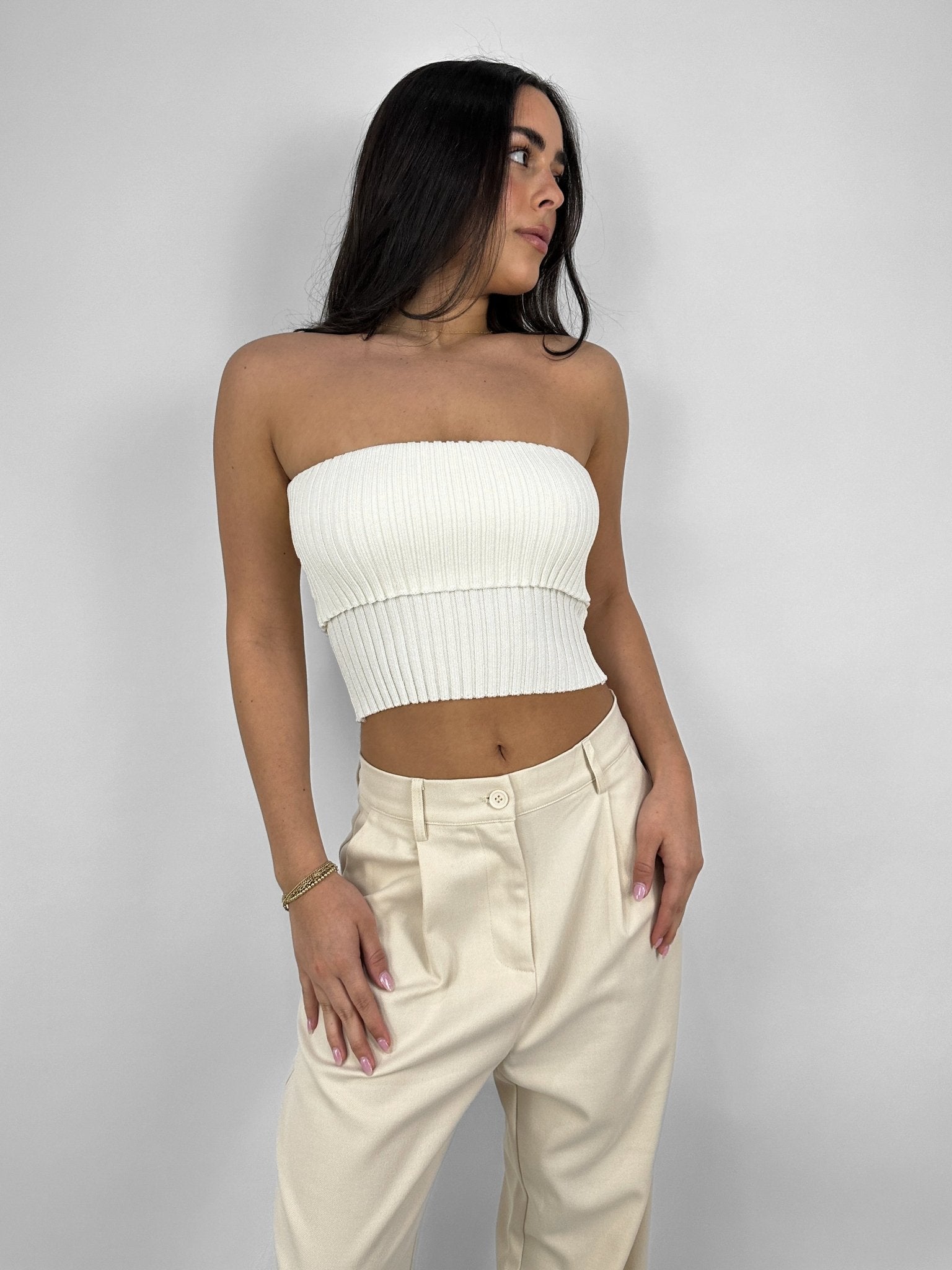 Ribbed Knit Fold Over Tube Top - Vamp Official