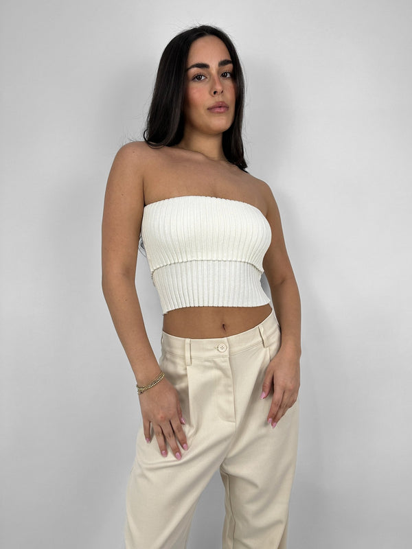 Ribbed Knit Fold Over Tube Top - Vamp Official