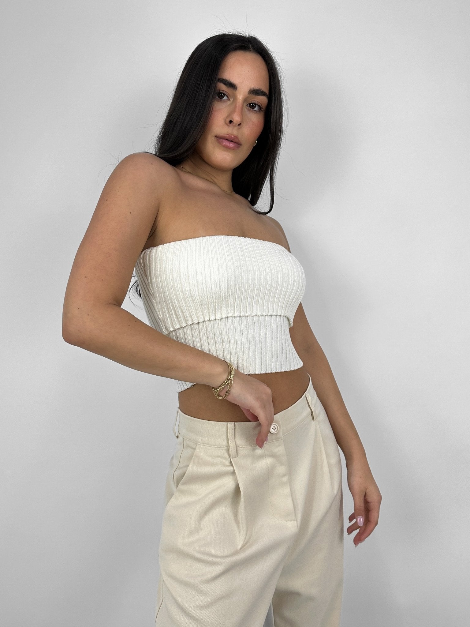 Ribbed Knit Fold Over Tube Top - Vamp Official