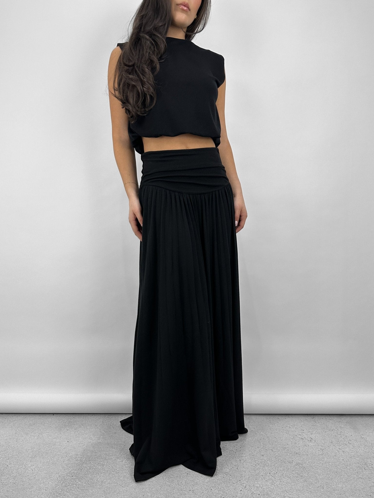 Ruche Waist Pleated Maxi Skirt - Vamp Official