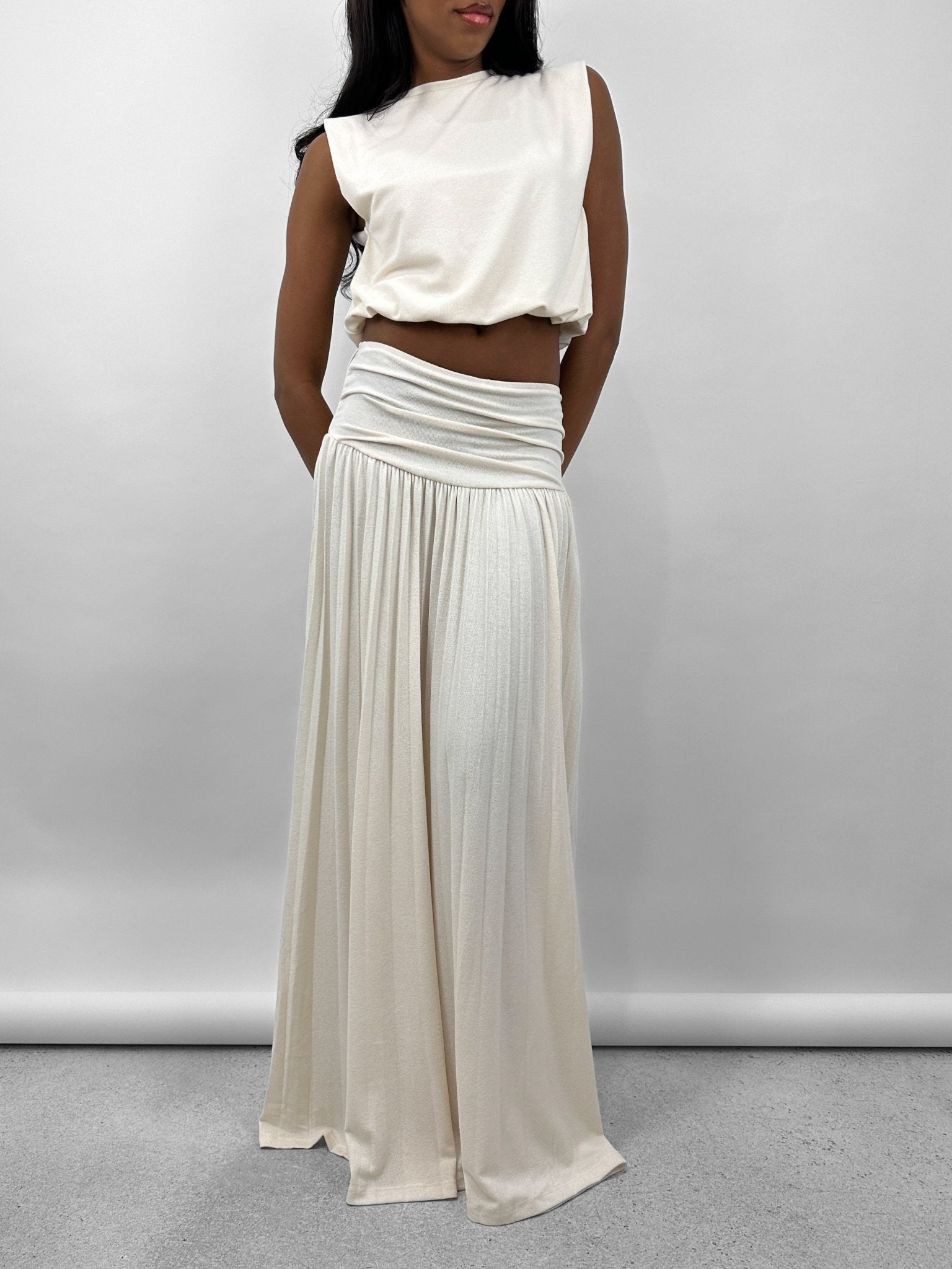 Ruche Waist Pleated Maxi Skirt - Vamp Official